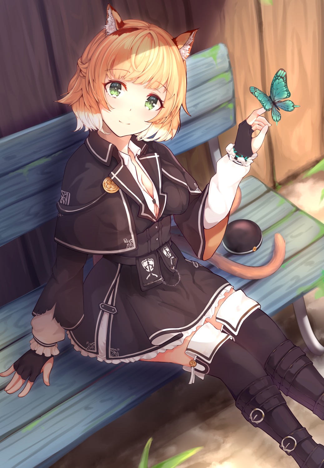 animal_ears, arknights, cleavage, huoyunxieshen, mousse_(arknights), tail, thighhighs