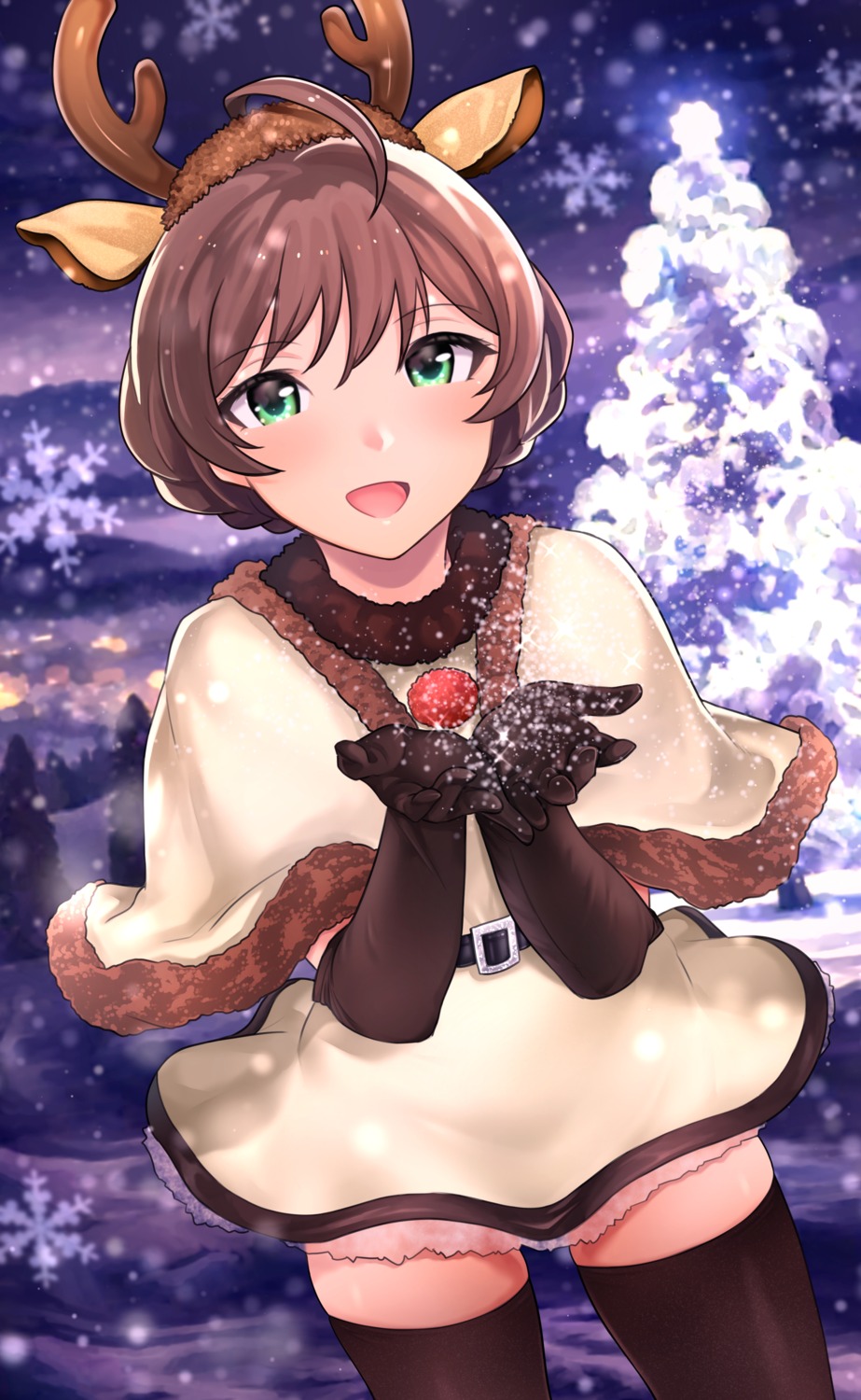 animal_ears, christmas, dress, hanamasa_ono, horns, sakuramori_kaori, the_idolm@ster, the_idolm@ster_million_live!, thighhighs