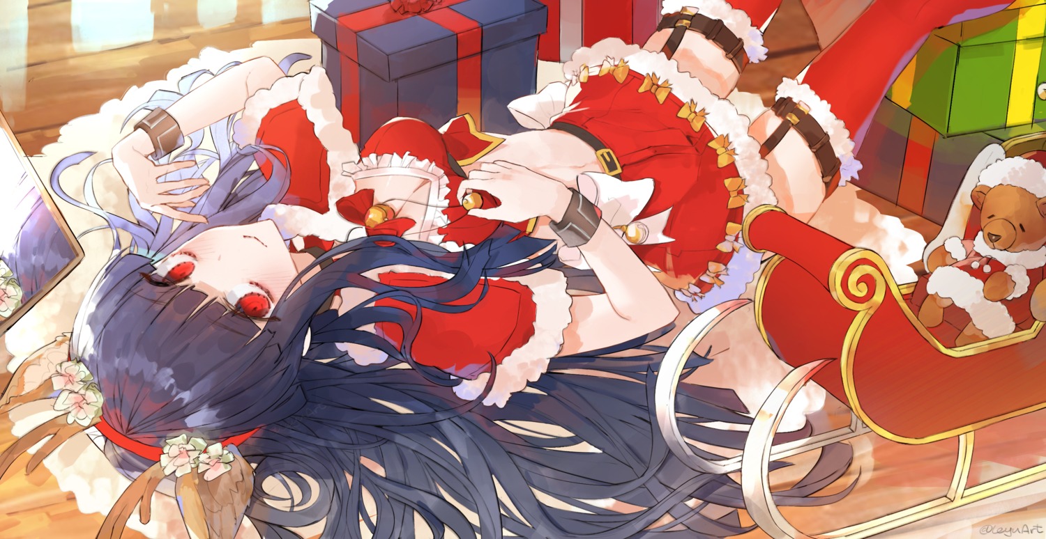animal_ears, asagami_fujino, christmas, cleavage, horns, kara_no_kyoukai, leyu, stockings, thighhighs
