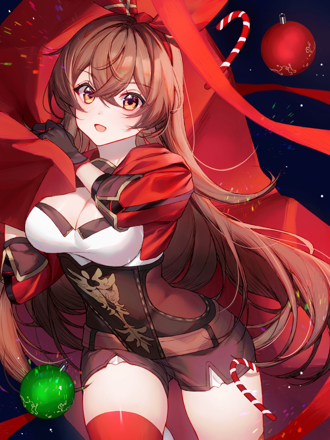 amber_(genshin_impact), christmas, cleavage, genshin_impact, thighhighs, tia_(tia_1207)