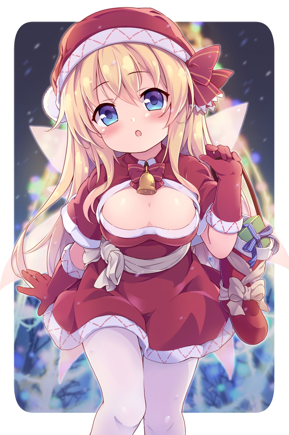 baku-p, christmas, cleavage, lily_white, no_bra, pantyhose, skirt_lift, touhou