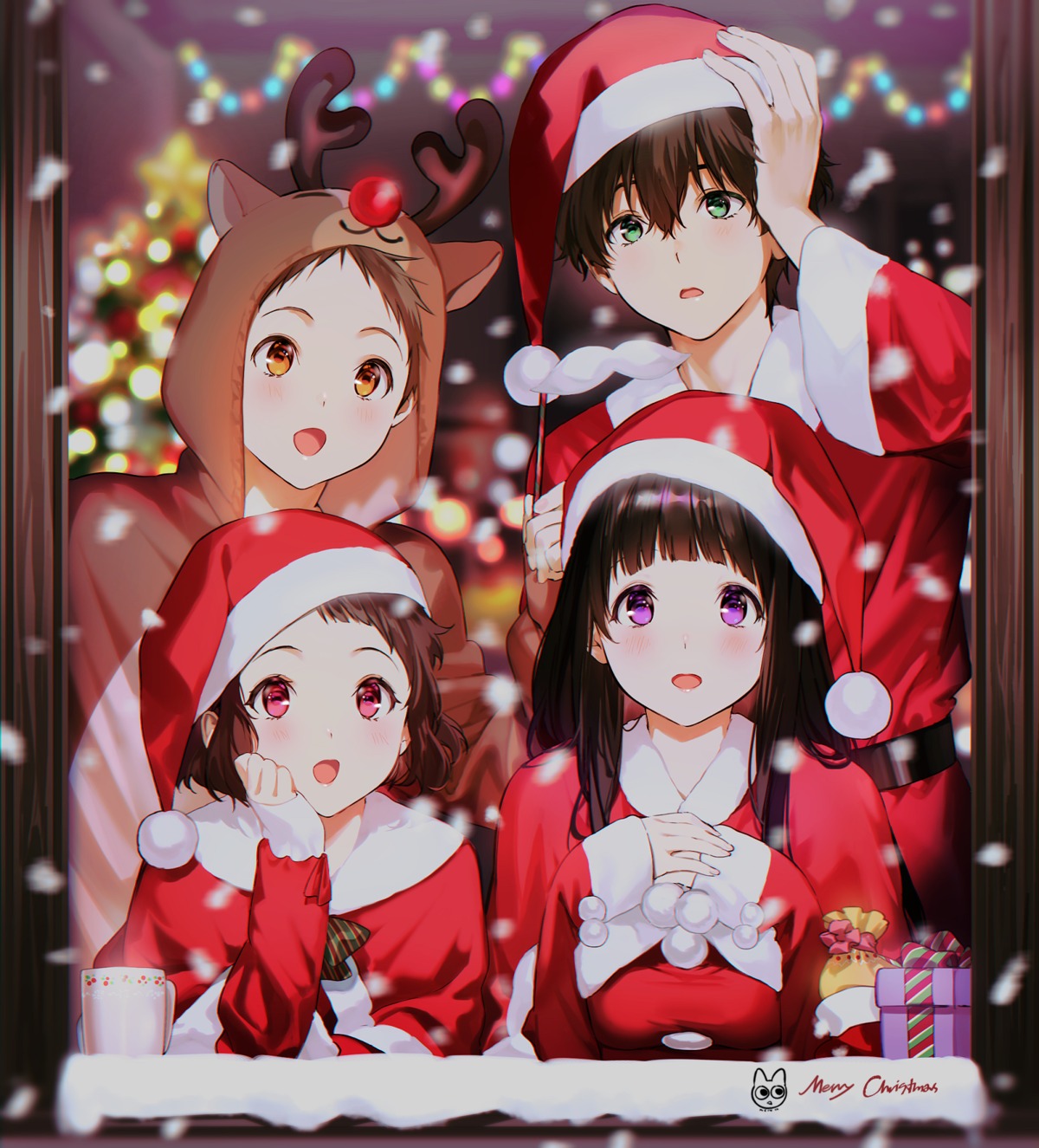 breast_hold, chitanda_eru, christmas, fukube_satoshi, horns, hyouka, ibara_mayaka, mery_(yangmalgage)