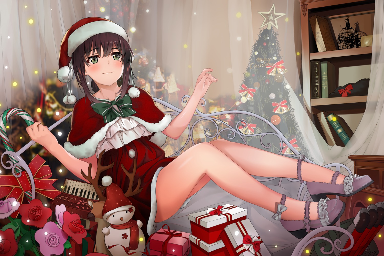 ariel_(user_kear2553), christmas, dress, fubuki_(kancolle), heels, kantai_collection, skirt_lift