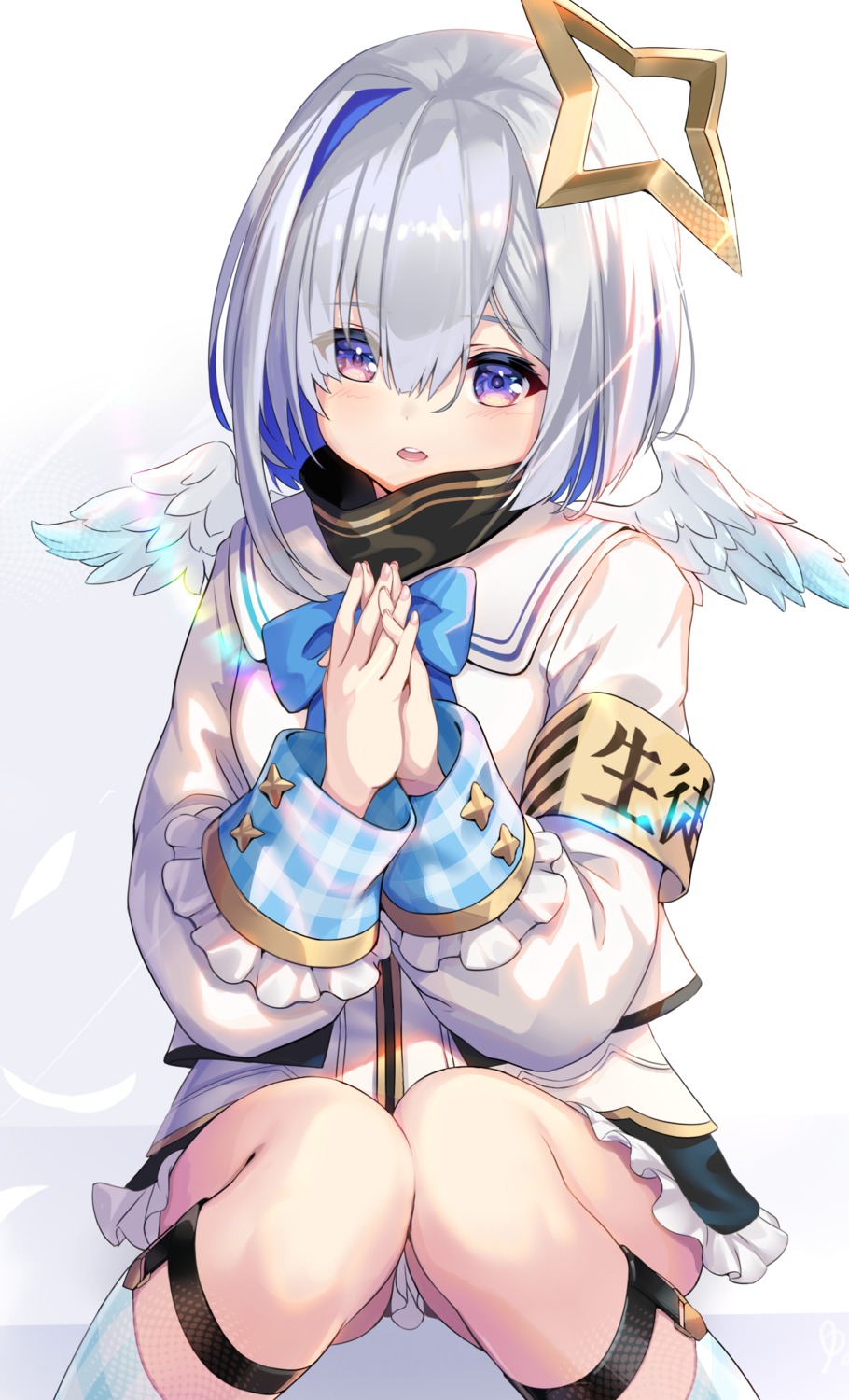amane_kanata, angel, hololive, pondel, seifuku, skirt_lift, wings