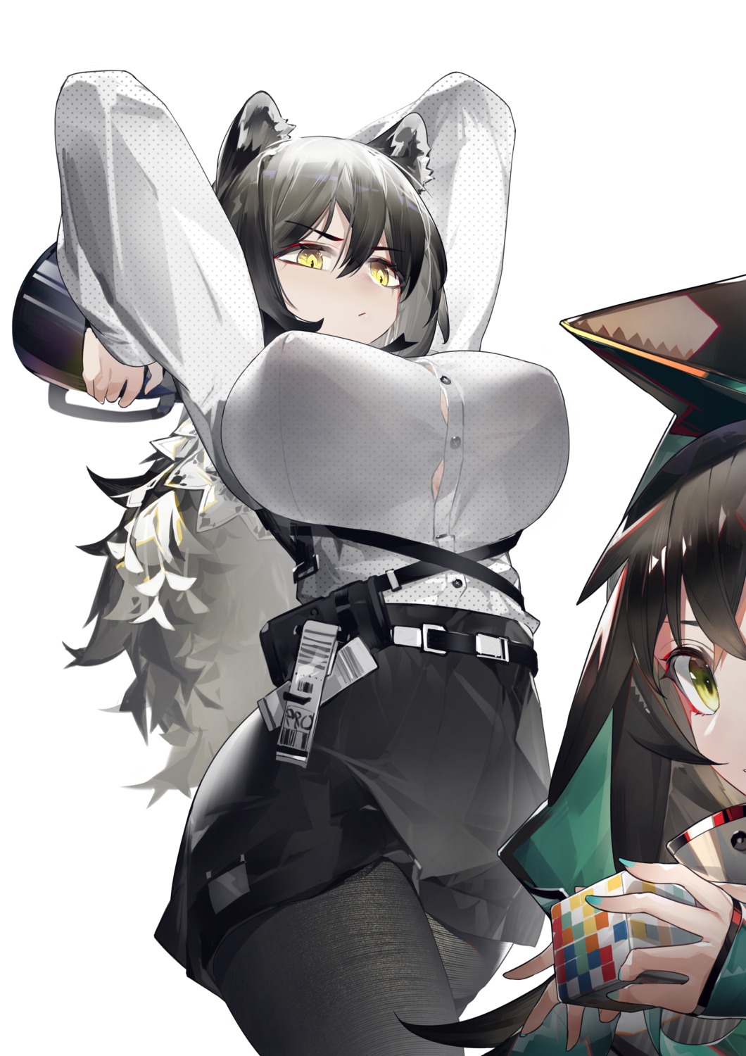 animal_ears, arknights, erect_nipples, kafka_(arknights), pantyhose, robin_(arknights), yushi_quetzalli