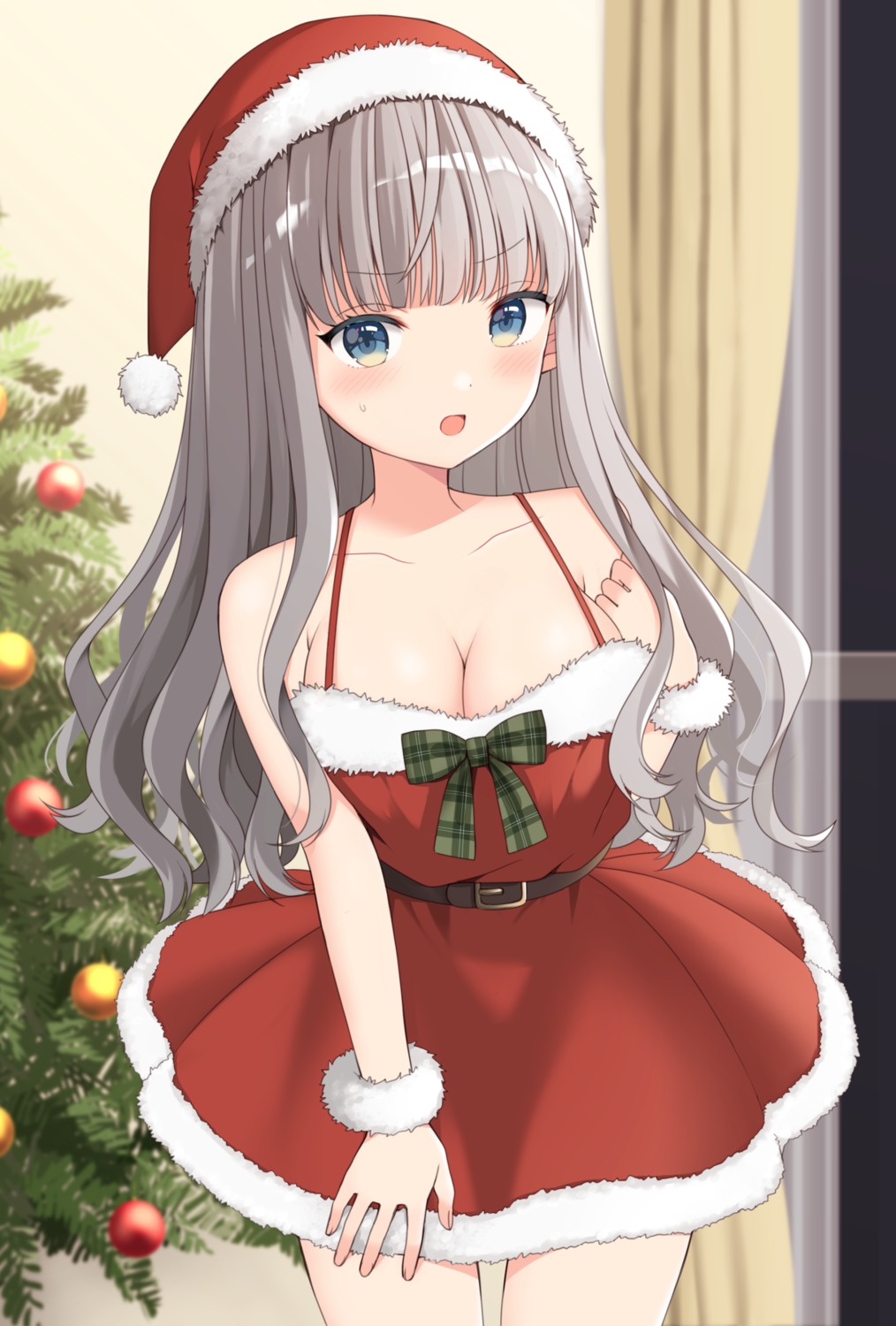 christmas, cleavage, dress, no_bra, uramakaron