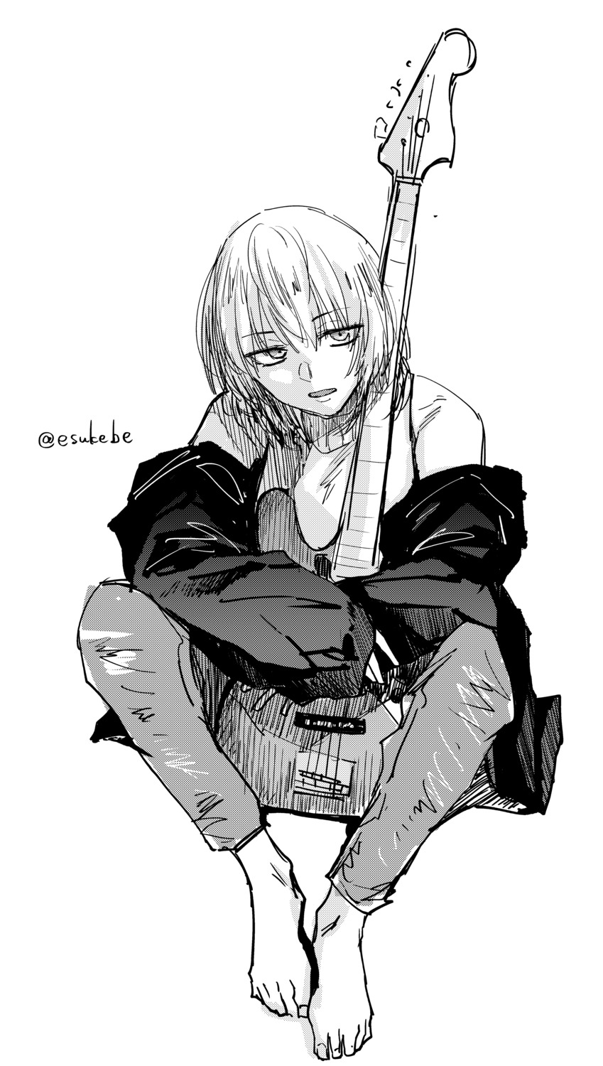 esuke, guitar, monochrome, sketch