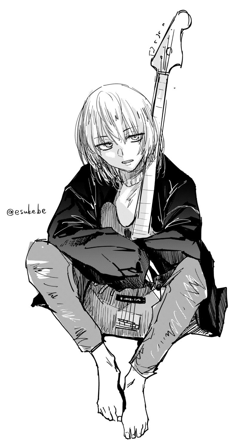 esuke, guitar, monochrome, sketch