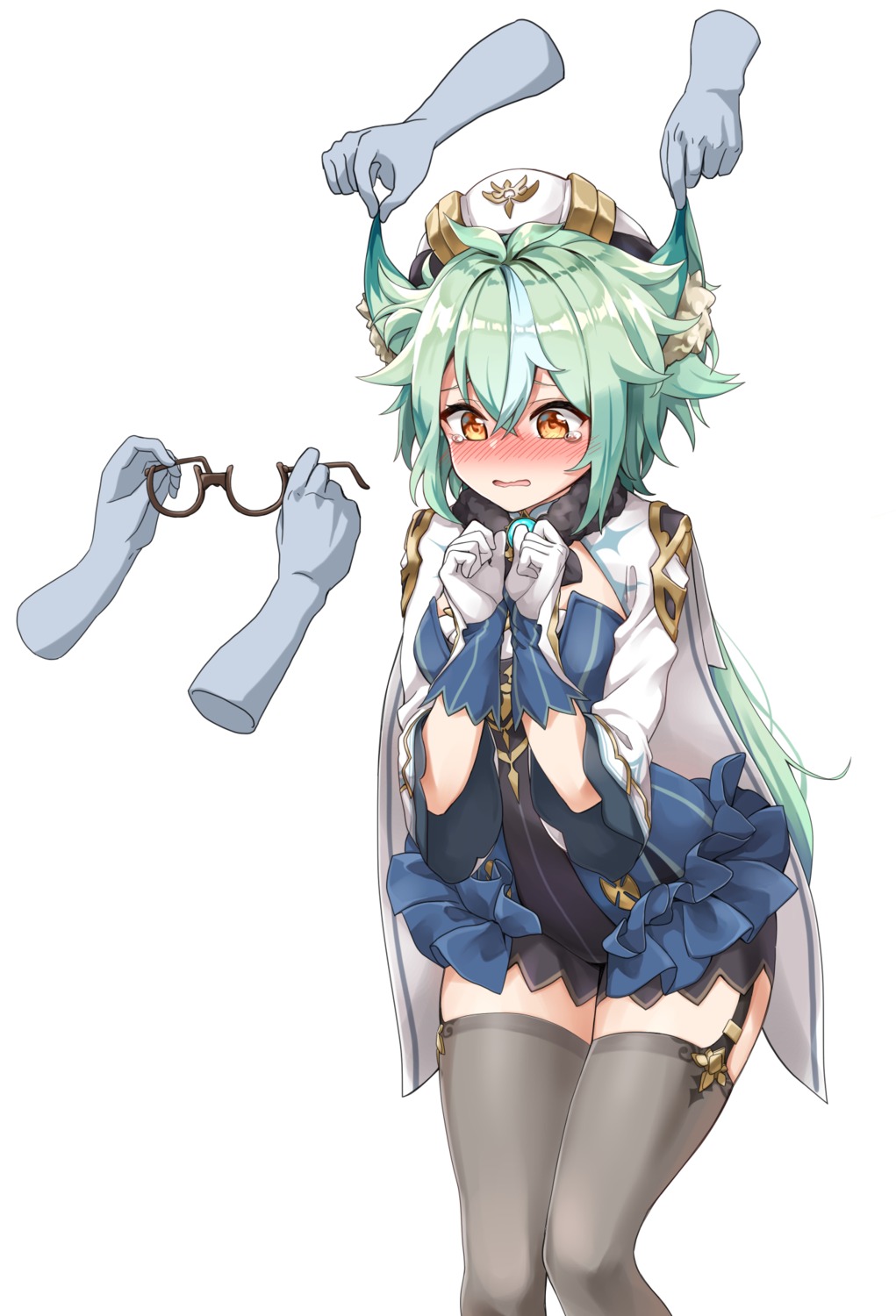 animal_ears, dulldull, genshin_impact, megane, stockings, sucrose, thighhighs