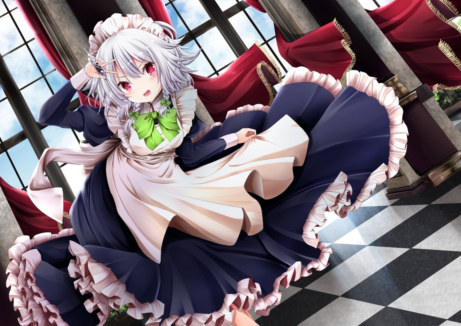 izayoi_sakuya, kitora_(kisekinonameko), maid, skirt_lift, touhou
