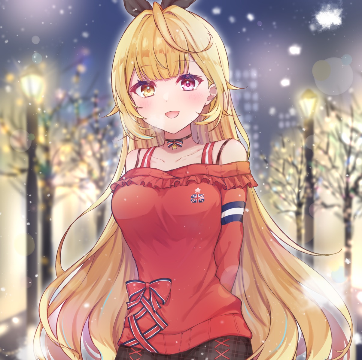 christmas, heterochromia, hoshikawa_sara, nijisanji, sweater, zky_(oekaky)