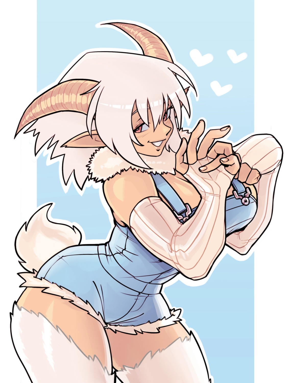 horns, monster_girl, monster_musume_no_iru_nichijou, overalls, pointy_ears, saane, spyhedg, tail