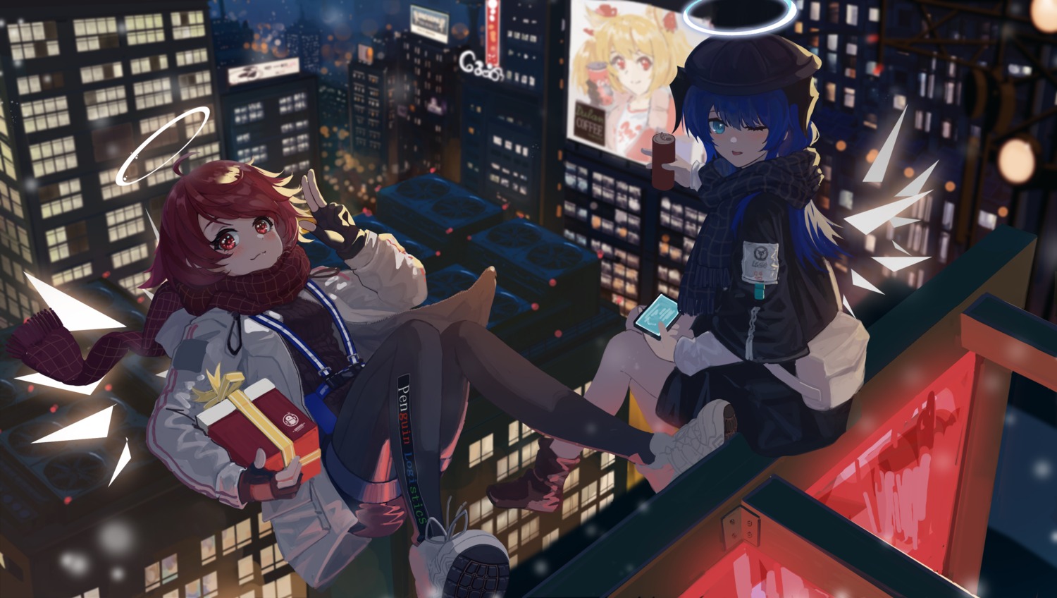 angel, arknights, exusiai_(arknights), horns, mostima_(arknights), pantyhose, tatsuya_(dh-tatsuya), wings