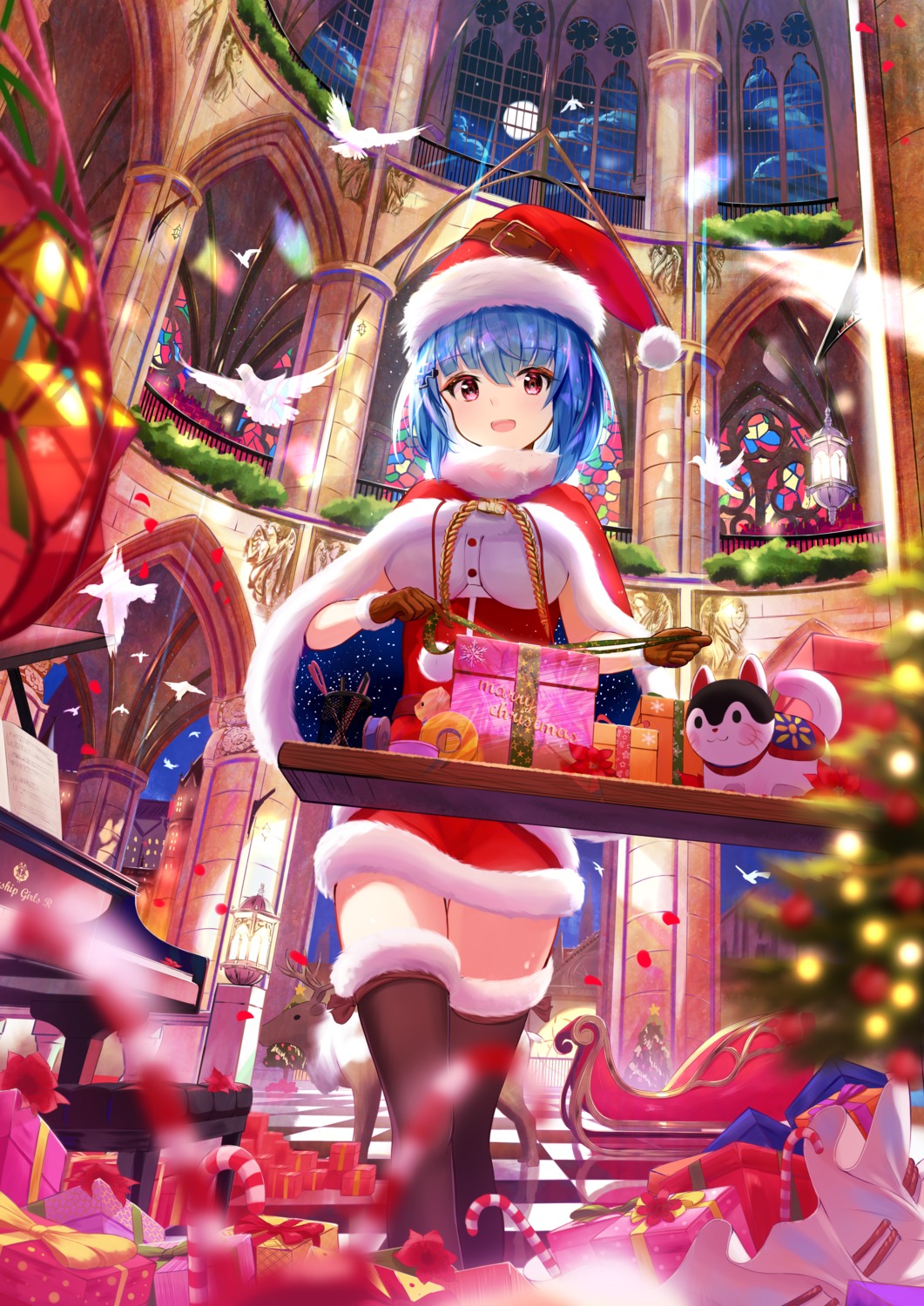 christmas, dress, prinz_eugen1938, prinz_eugen_(zhanjianshaonv), thighhighs, zhanjianshaonv