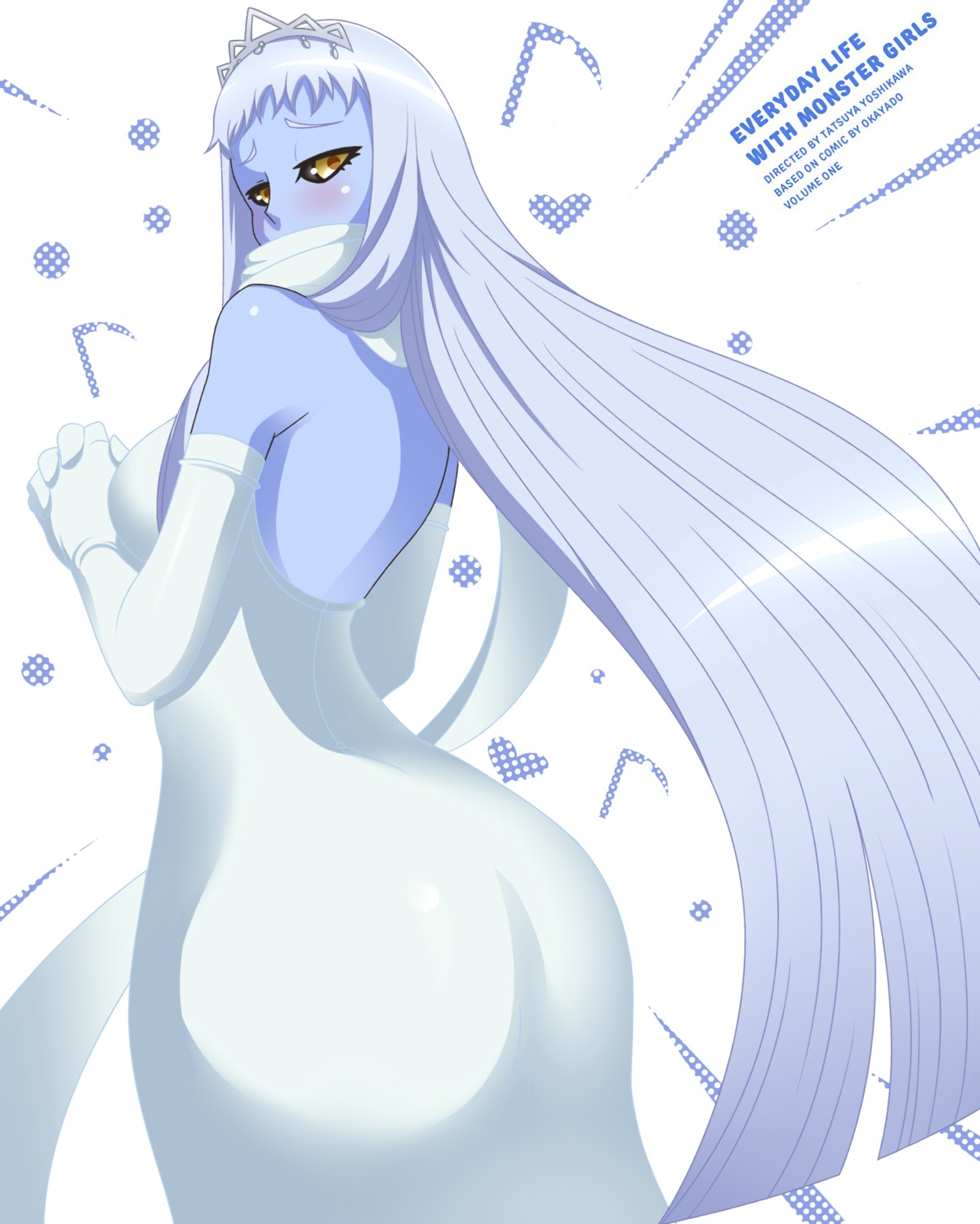 ass, dress, lala_(monster_musume), loen, monster_girl, monster_musume_no_iru_nichijou, no_bra, wedding_dress
