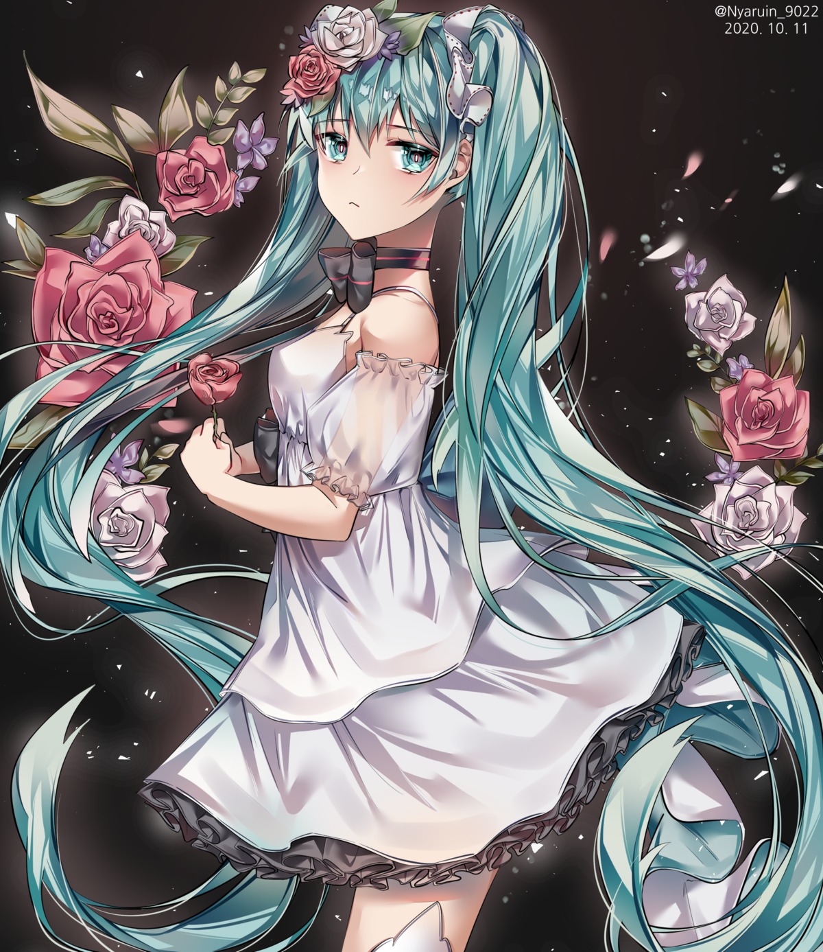dress, hatsune_miku, nyaruin, skirt_lift, summer_dress, vocaloid