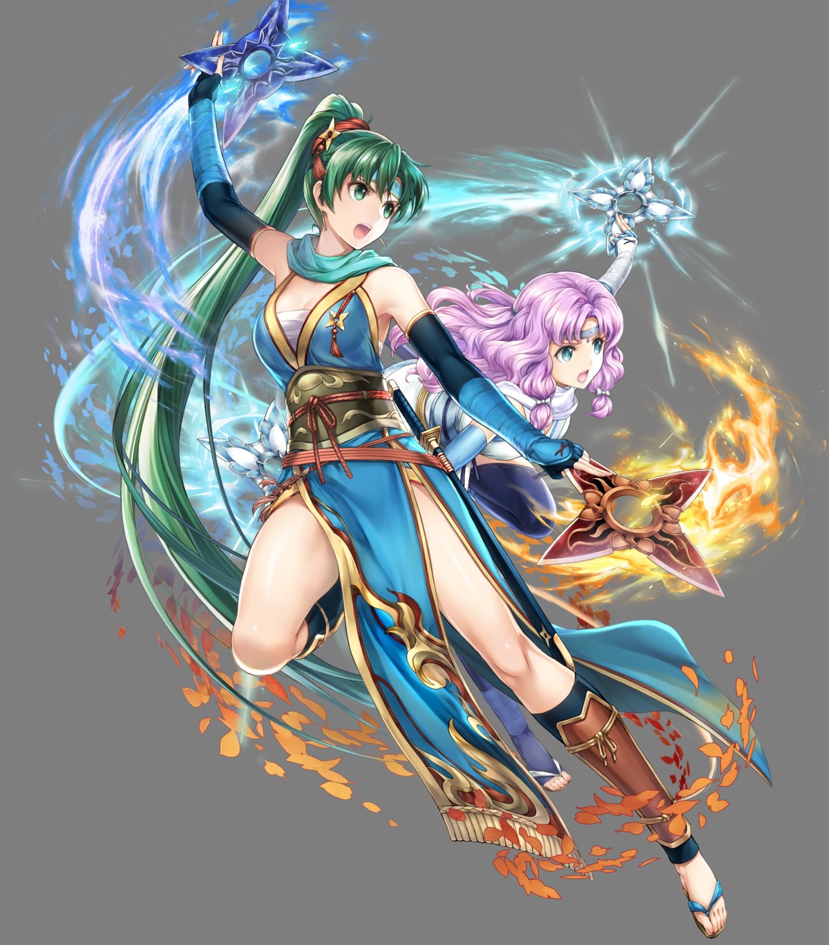 asian_clothes, cleavage, duplicate, fire_emblem, fire_emblem:_rekka_no_ken, fire_emblem_heroes, florina, lyndis_(fire_emblem)