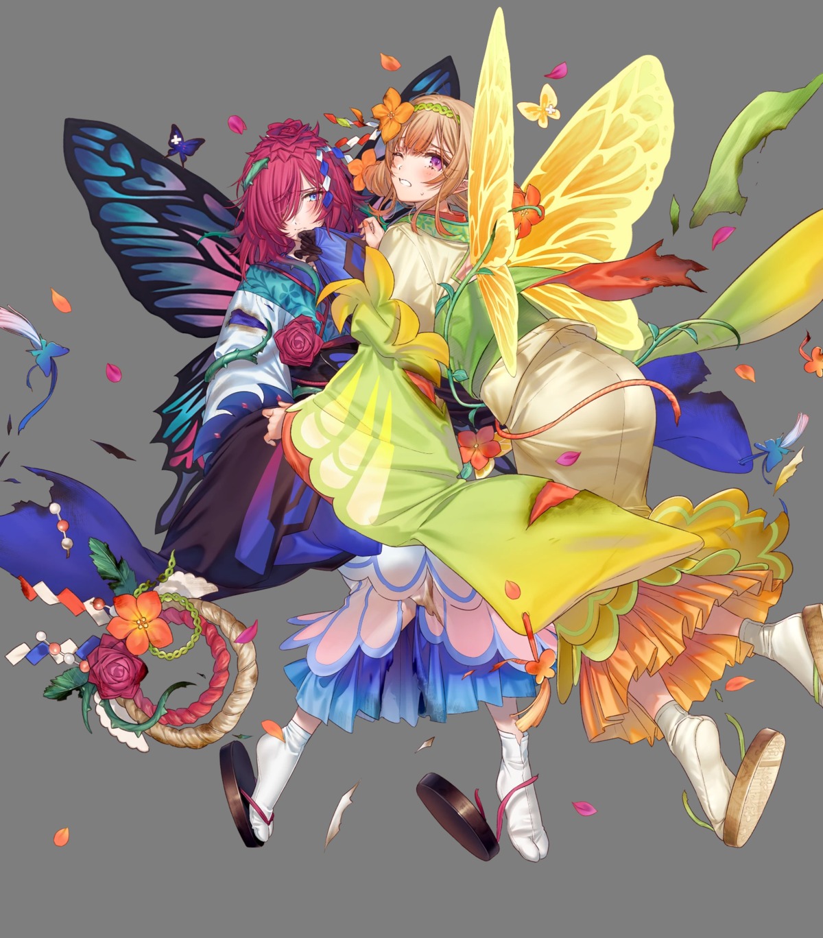 fairy, fire_emblem, fire_emblem_heroes, japanese_clothes, kippu, nintendo, peony_(fire_emblem), pointy_ears, tattoo, torn_clothes, triandra, wings