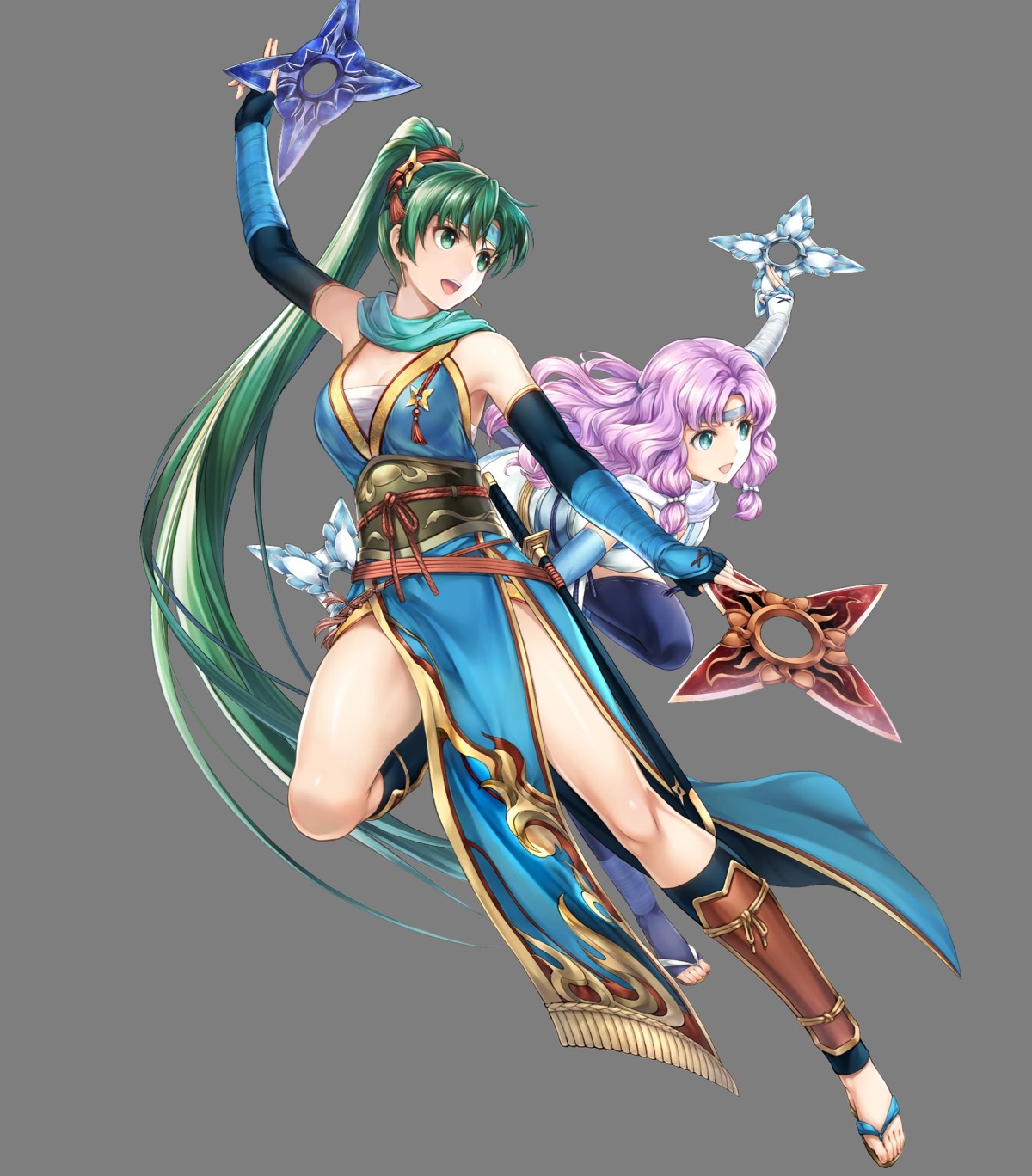 asian_clothes, cleavage, duplicate, fire_emblem, fire_emblem:_rekka_no_ken, fire_emblem_heroes, florina, lyndis_(fire_emblem), ninja, nintendo, sarashi, sword, thighhighs, weapon, yamada_koutarou