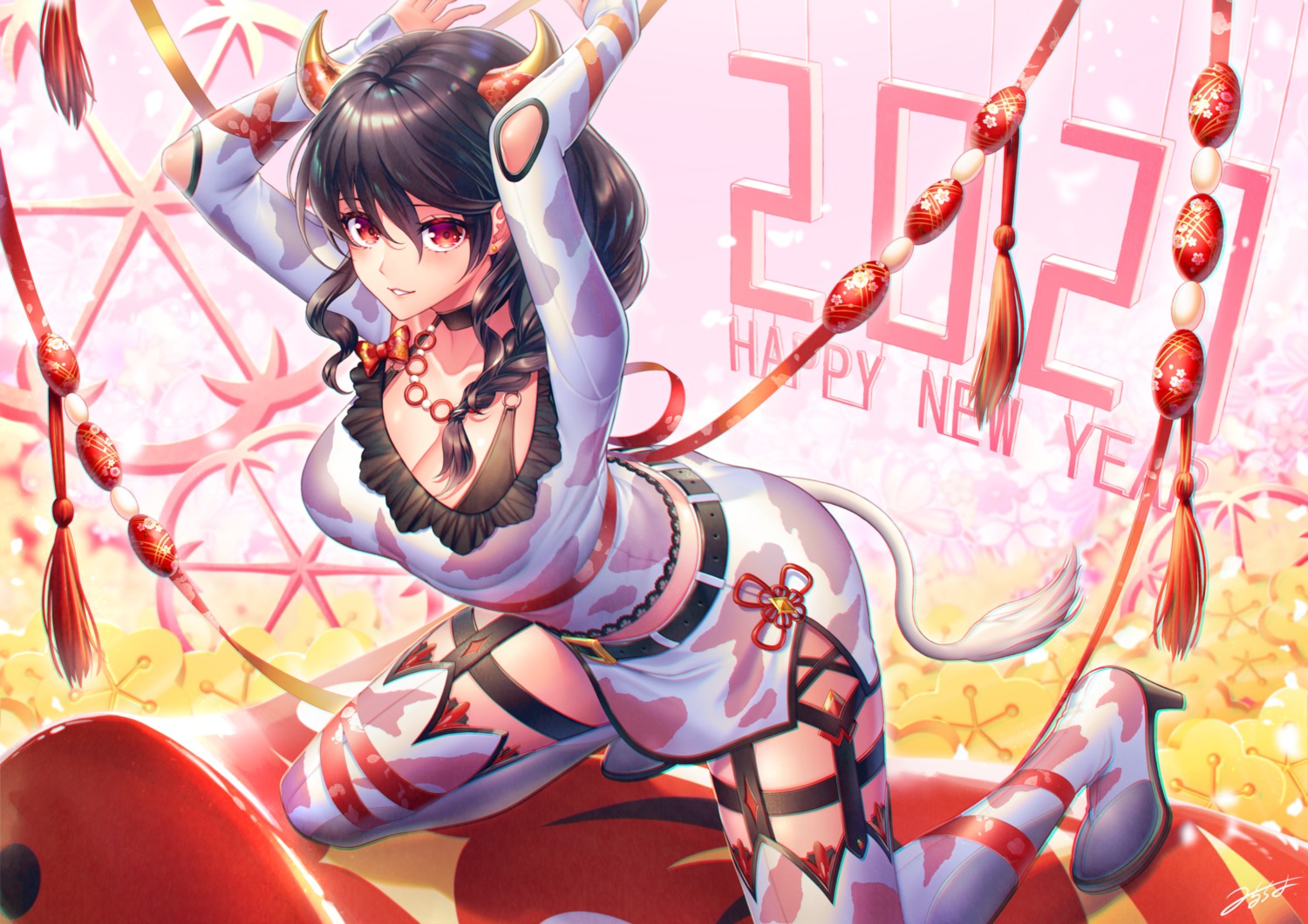 bra, cleavage, garter, heels, horns, mirucho, stockings, tail