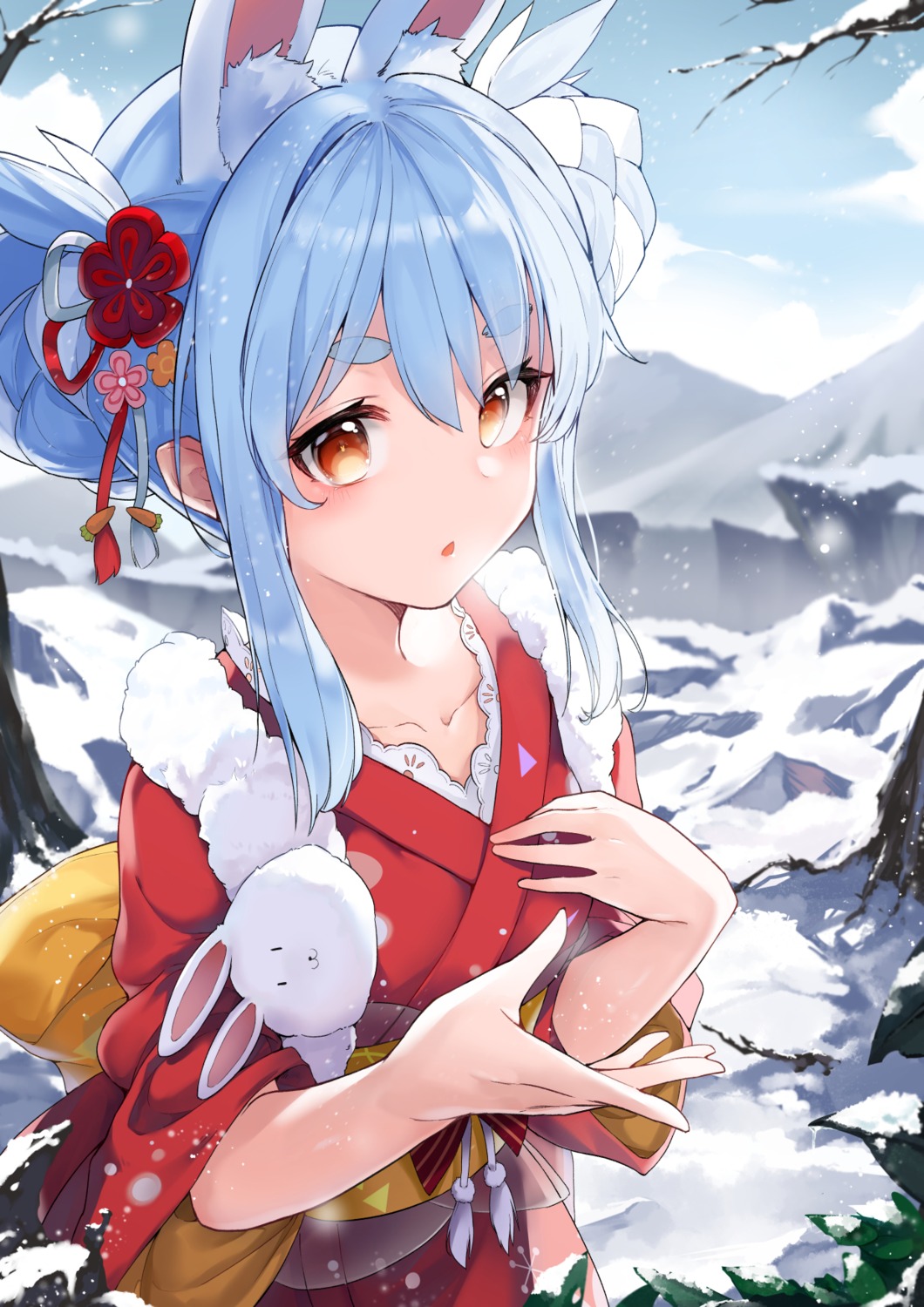 animal_ears, bunny_ears, hololive, kimono, snozaki, usada_pekora