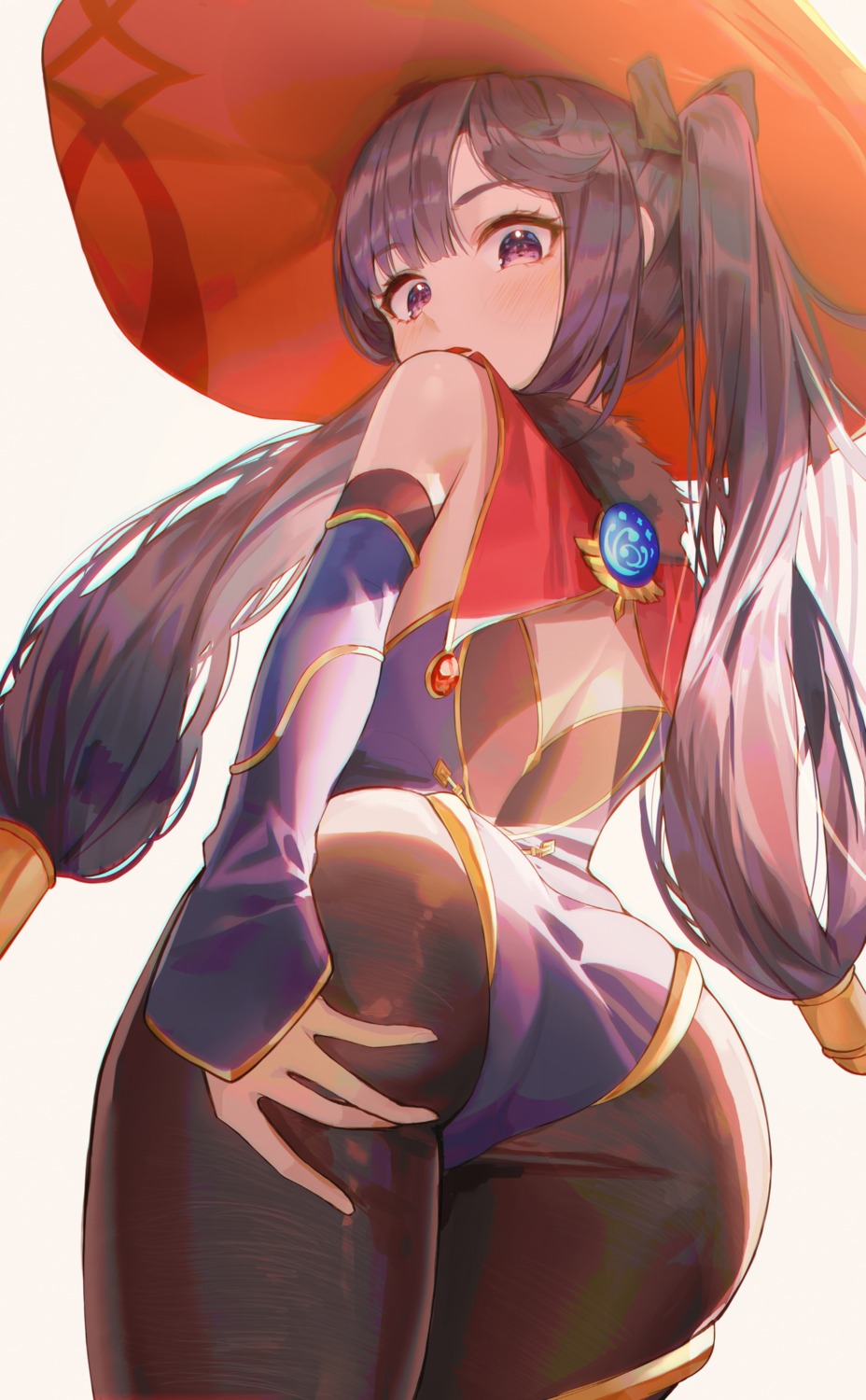 ass, garter, genshin_impact, leotard, mona_megistus, no_bra, pantyhose, witch
