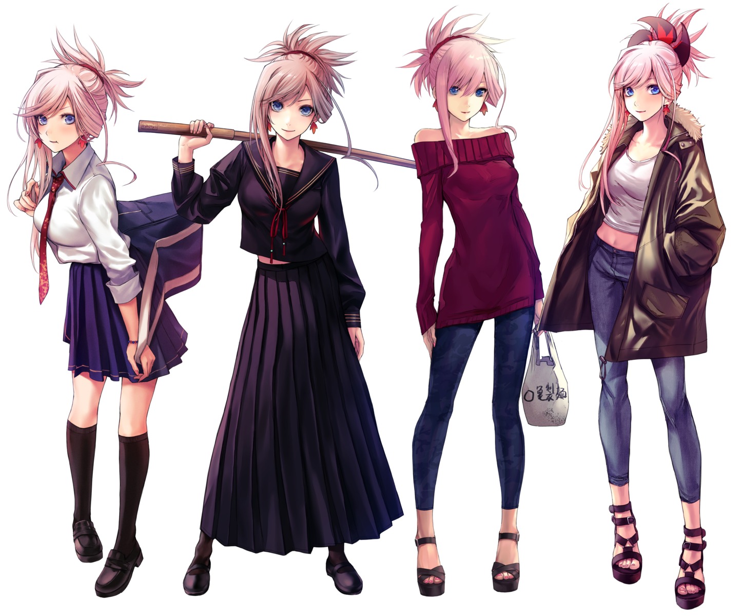applekun, fate/grand_order, miyamoto_musashi_(fate), seifuku, sweater, sword
