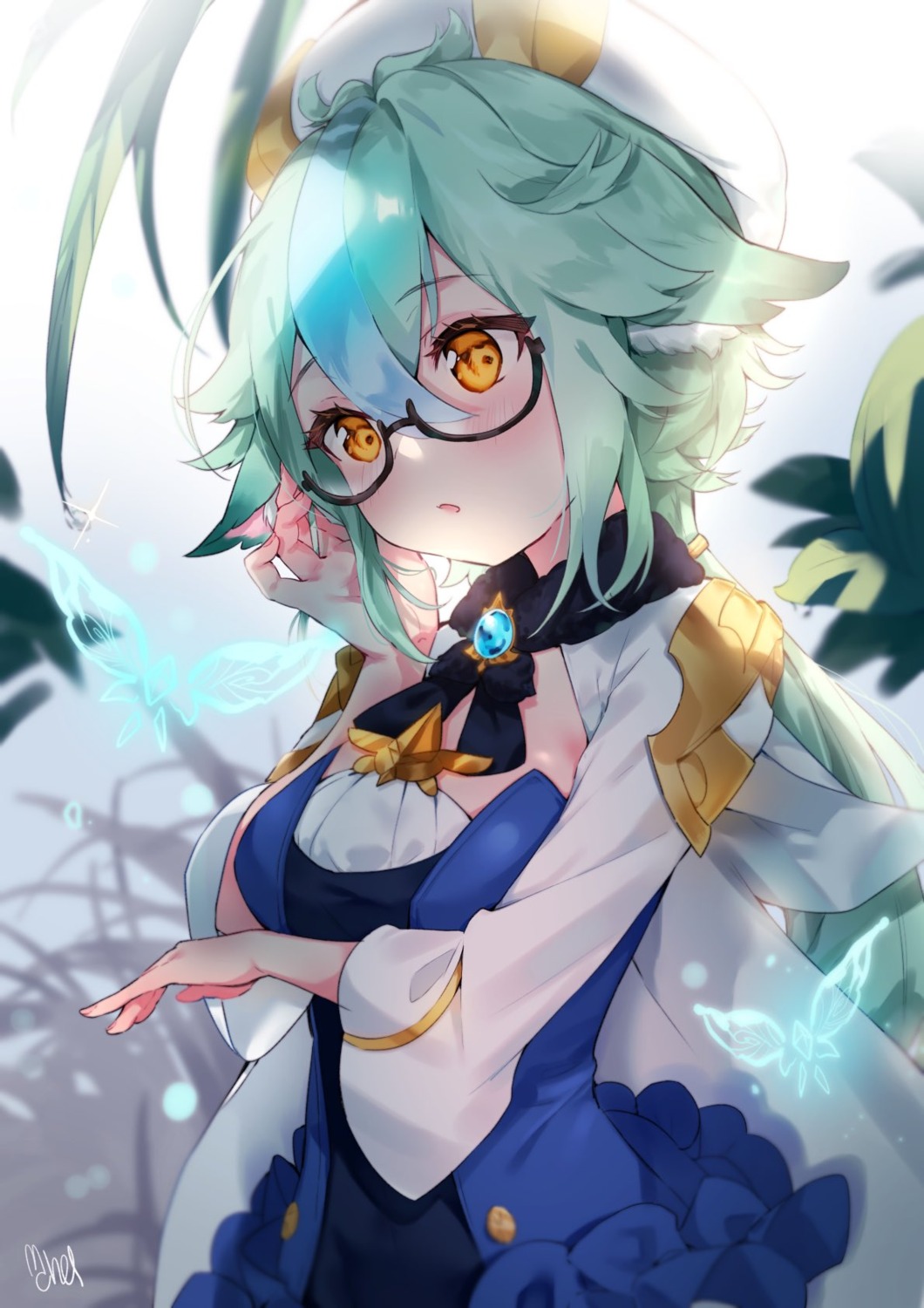 animal_ears, breast_hold, cheli_(kso1564), genshin_impact, megane, sucrose