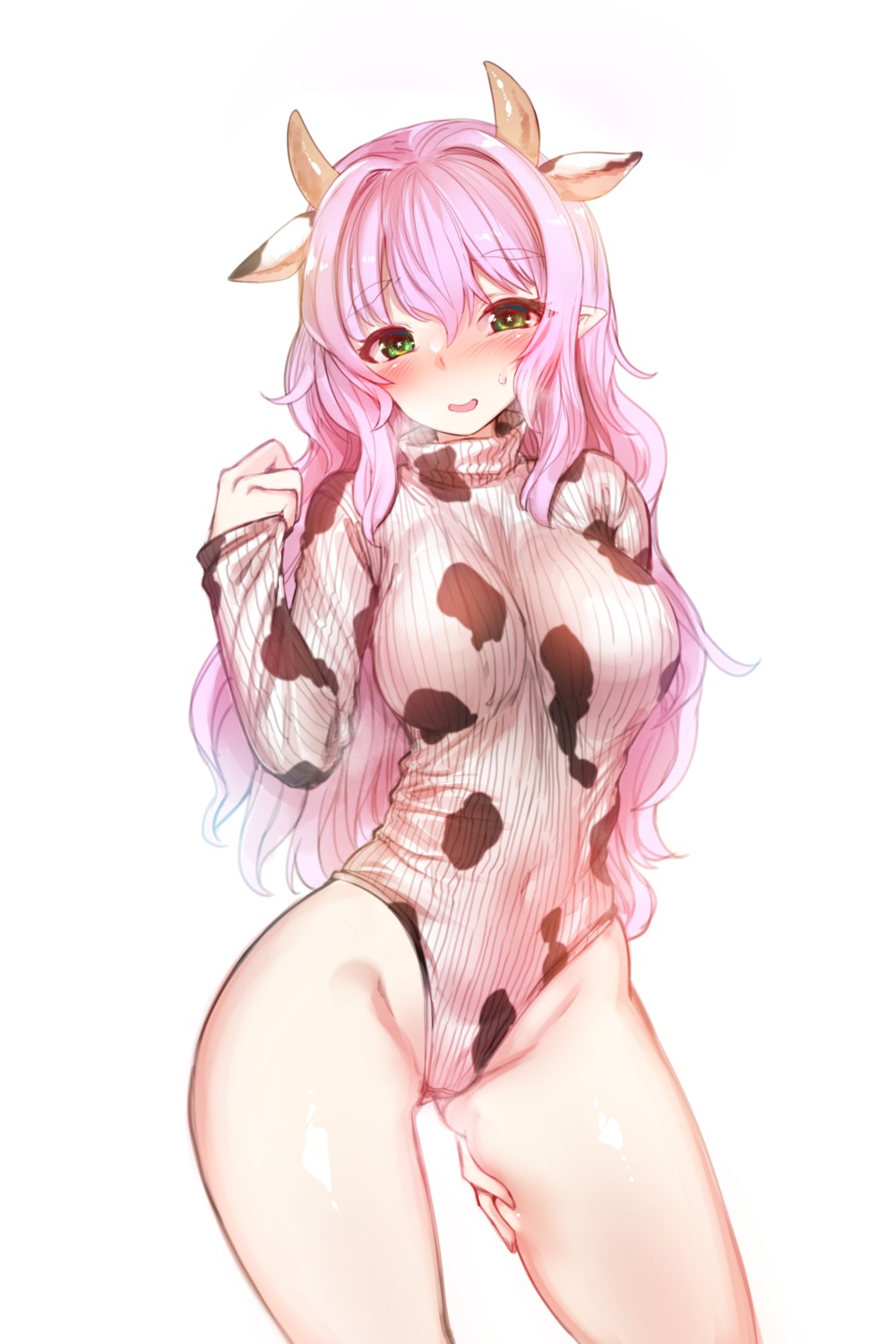 animal_ears, harigane_shinshi, horns, leotard, pointy_ears, sweater