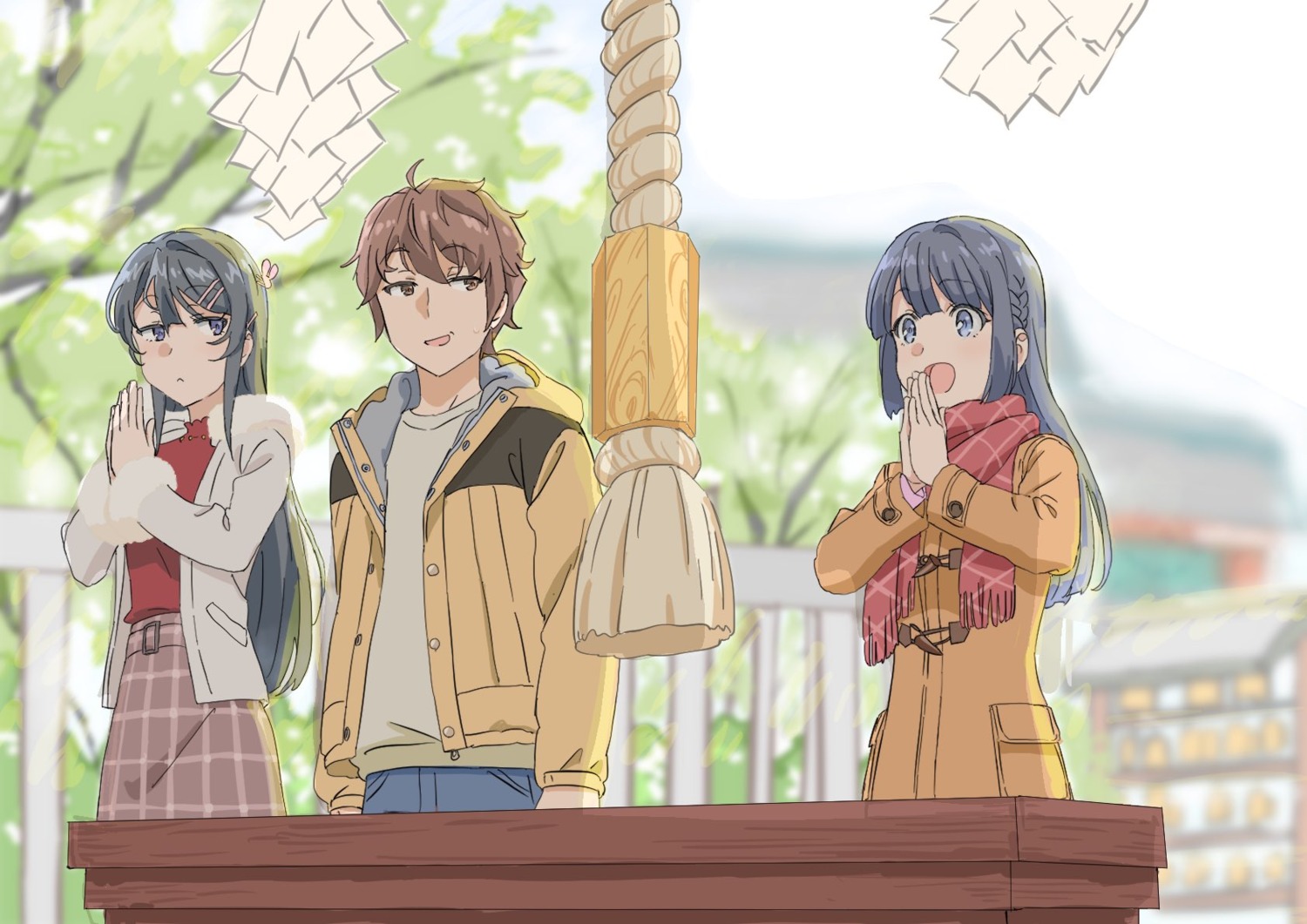 azusagawa_sakuta, makinohara_shouko, sakurajima_mai, seishun_buta_yarou, sweater, tamura_satomi