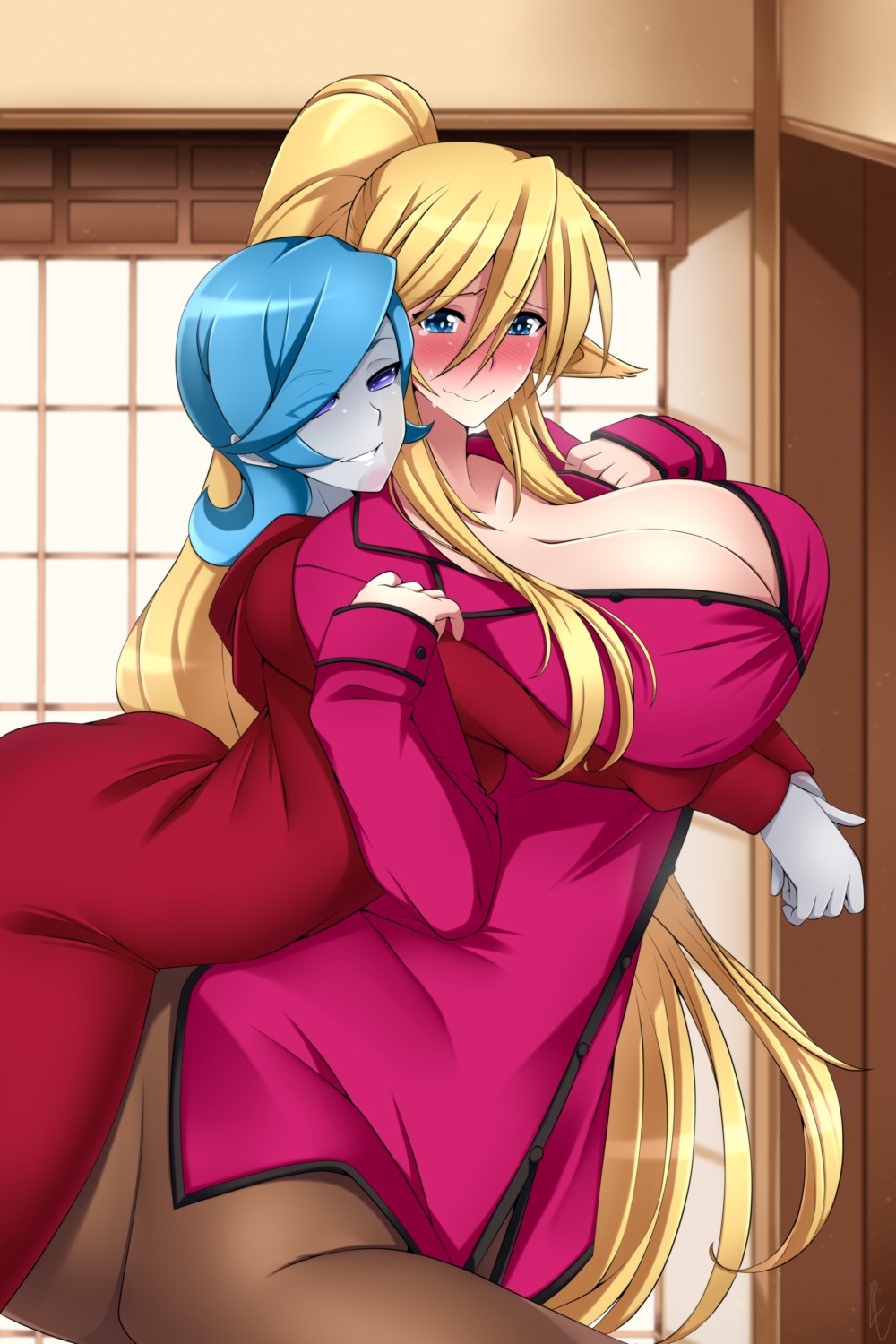 animal_ears, centaurea_shianus, cleavage, lindaroze, monster_girl, monster_musume_no_iru_nichijou, no_bra, open_shirt