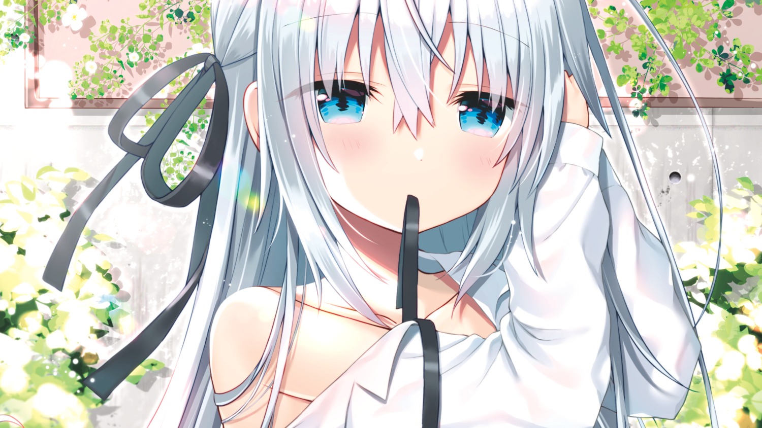 dress_shirt, no_bra, open_shirt, uchuuneko, wallpaper, wardrobe_malfunction