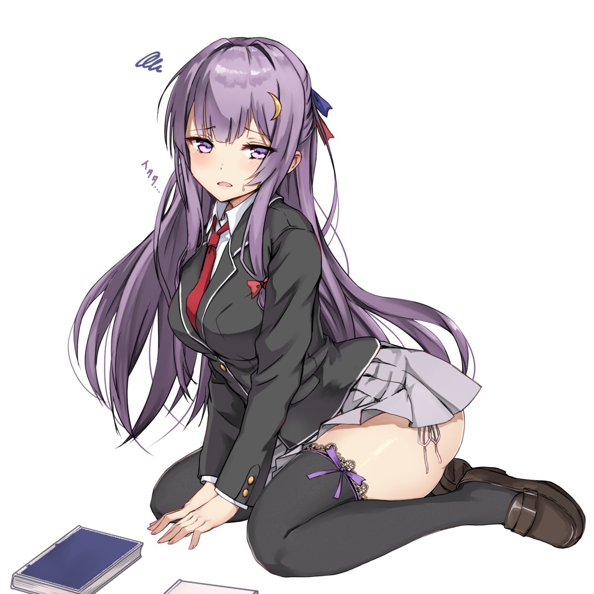 amagi_(amagi626), pantsu, patchouli_knowledge, seifuku, skirt_lift, string_panties, thighhighs, touhou