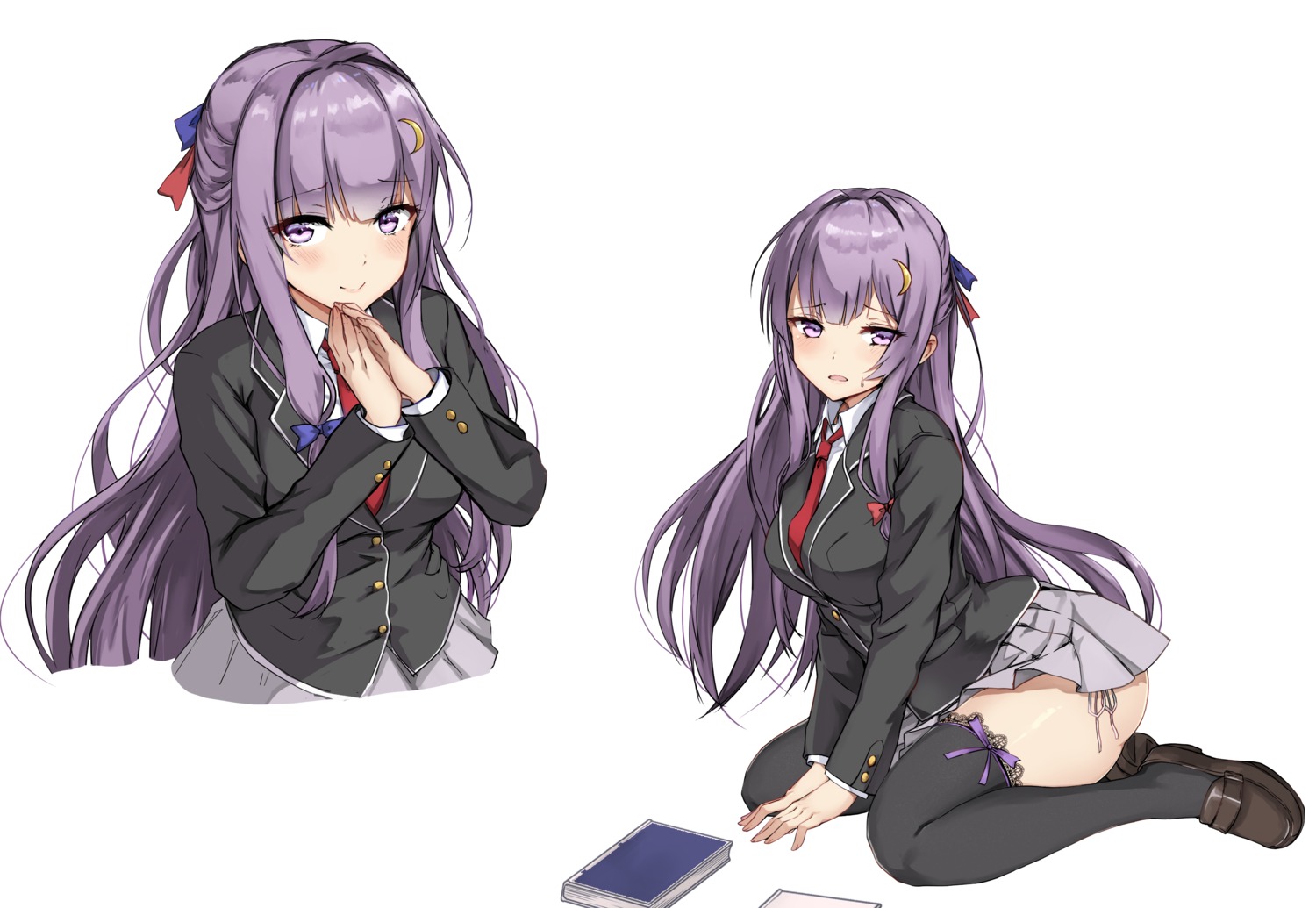 amagi_(amagi626), pantsu, patchouli_knowledge, seifuku, skirt_lift, string_panties, thighhighs, touhou