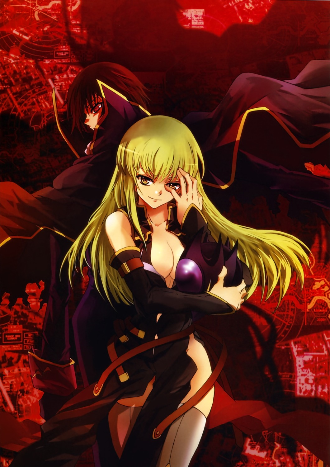 c.c., cleavage, code_geass, lelouch_lamperouge, thighhighs, ueda_yumehito