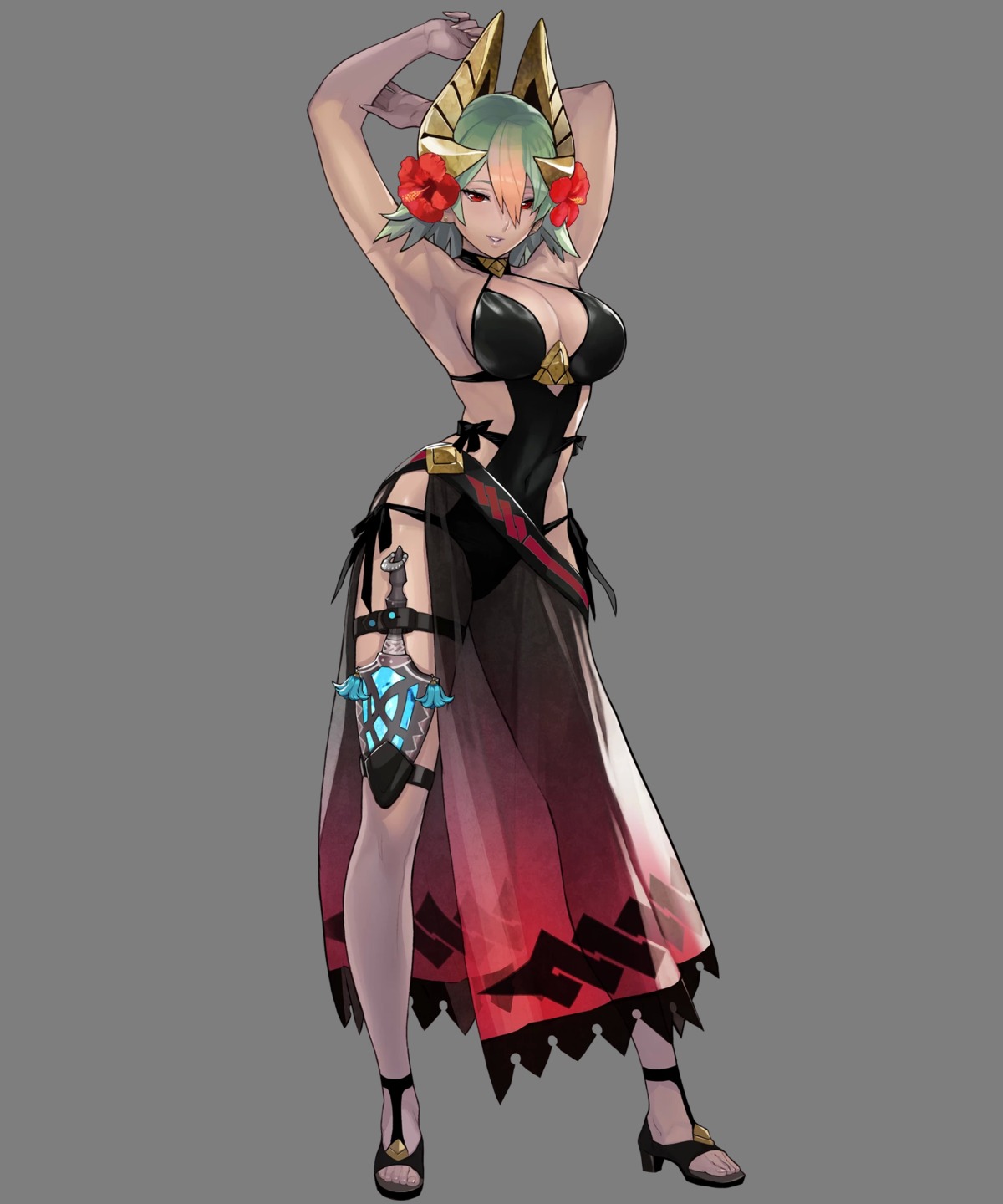 cleavage, duplicate, fire_emblem, fire_emblem_heroes, garter, heels, horns, laegjarn