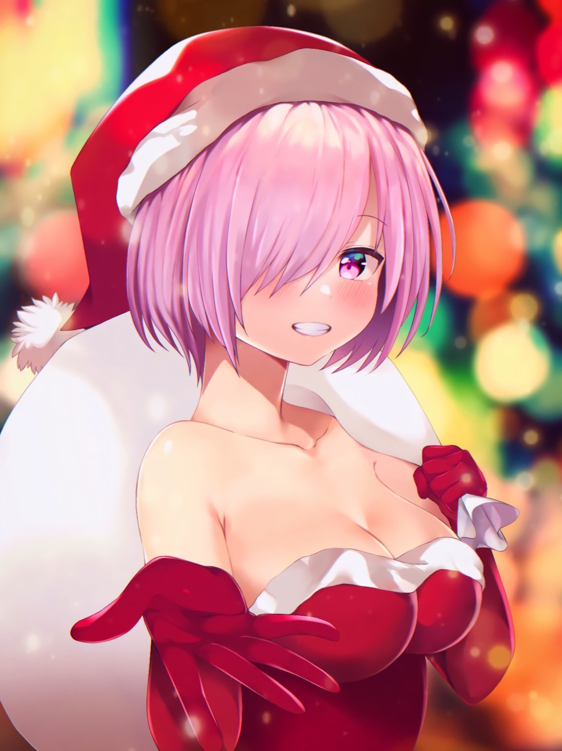 christmas, cleavage, fate/grand_order, mash_kyrielight, no_bra, sabi1234