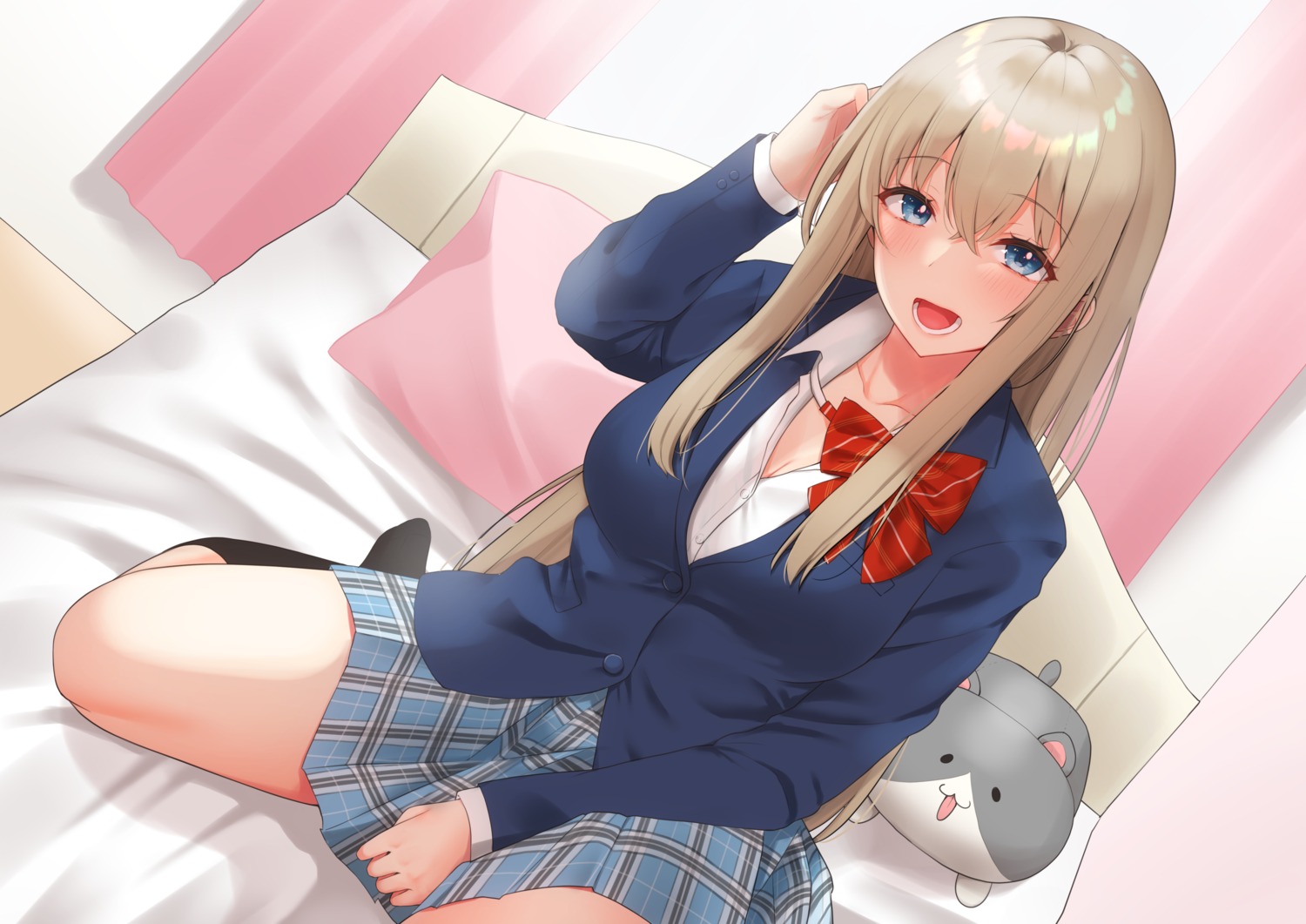 cleavage, open_shirt, seifuku, yamamura_umi