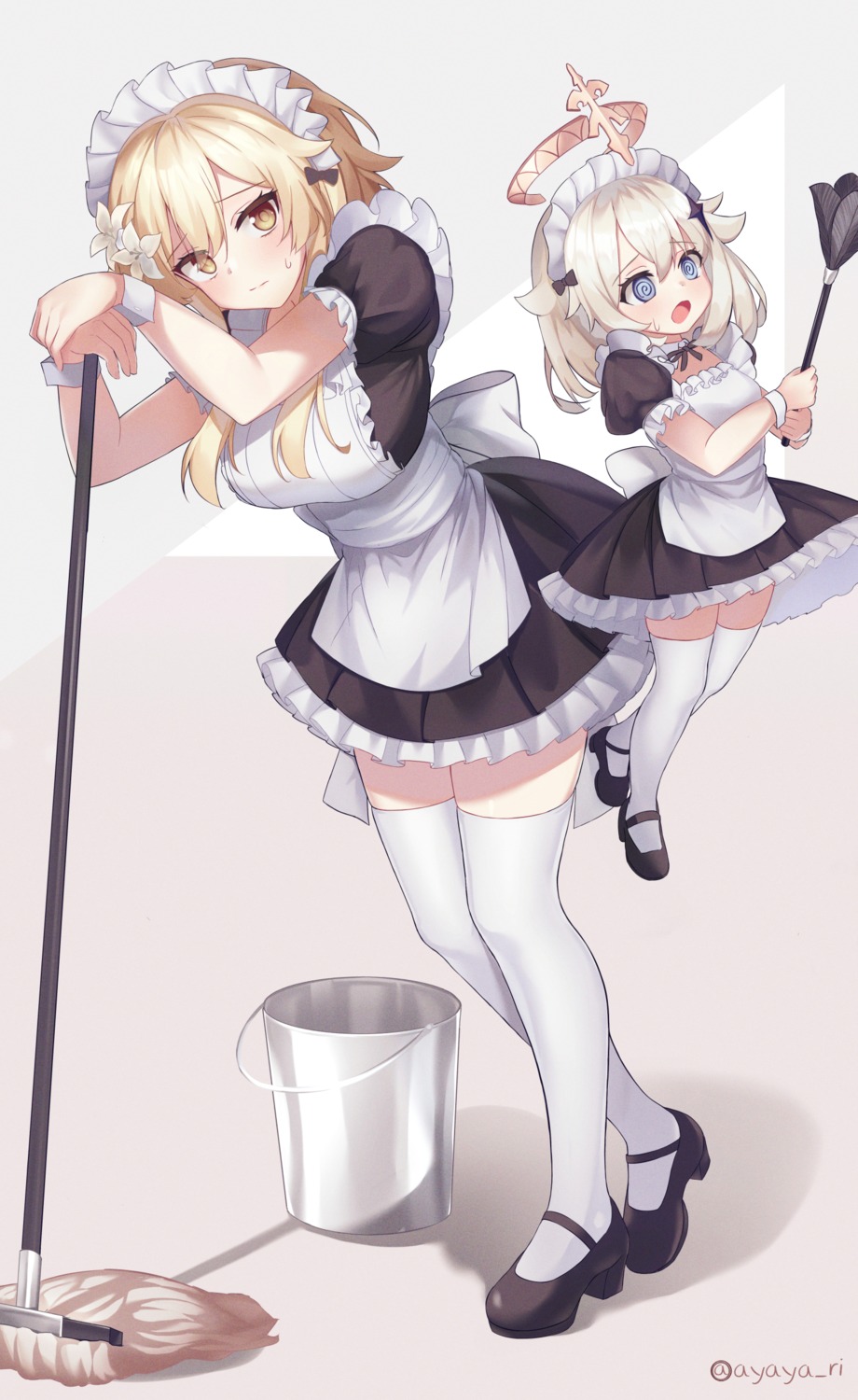 ayaya_(ayaya_ri), genshin_impact, heels, lumine, maid, paimon, thighhighs