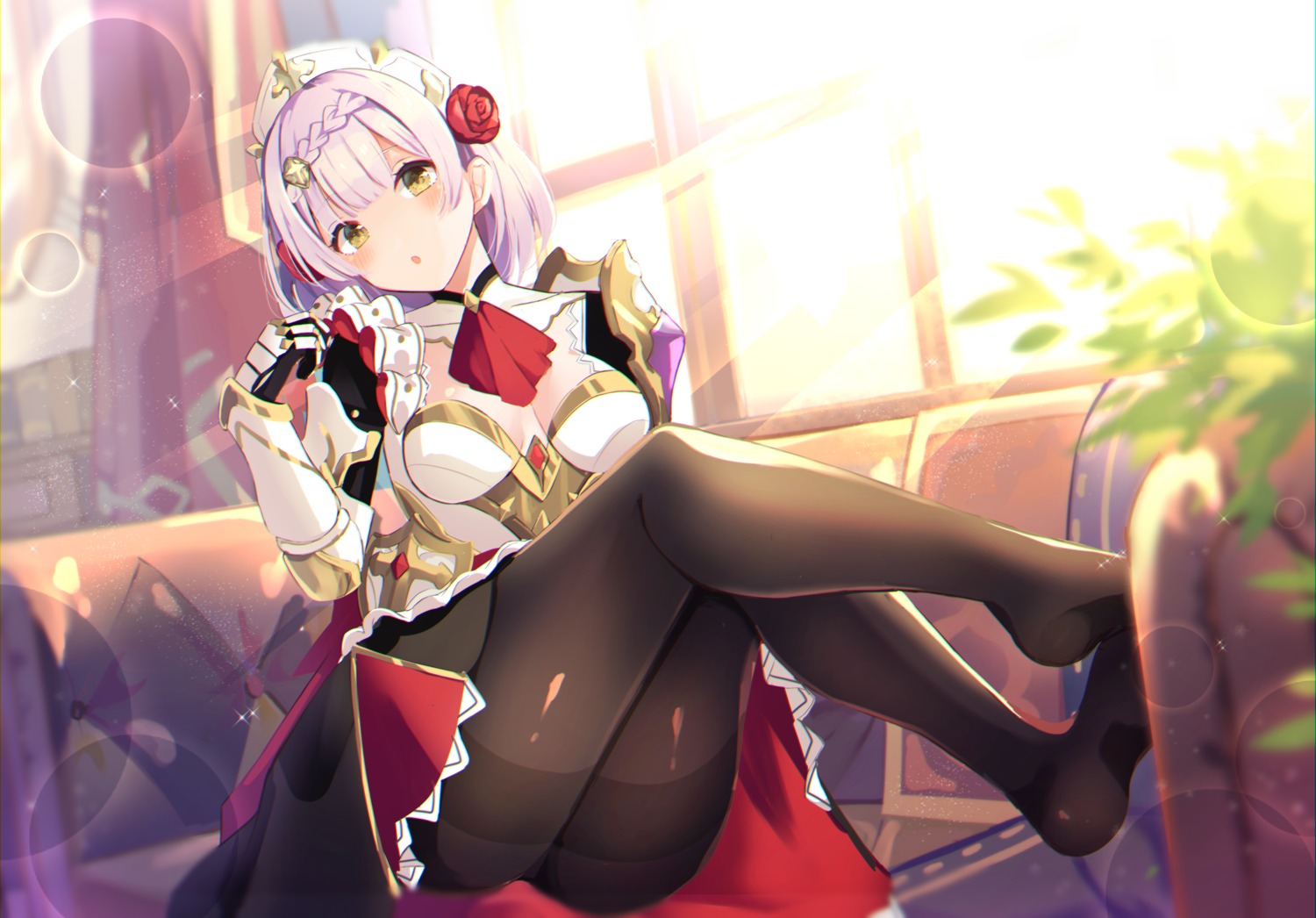 armor, feet, genshin_impact, goroo_(eneosu), maid, no_bra, noelle_(genshin_impact), pantyhose