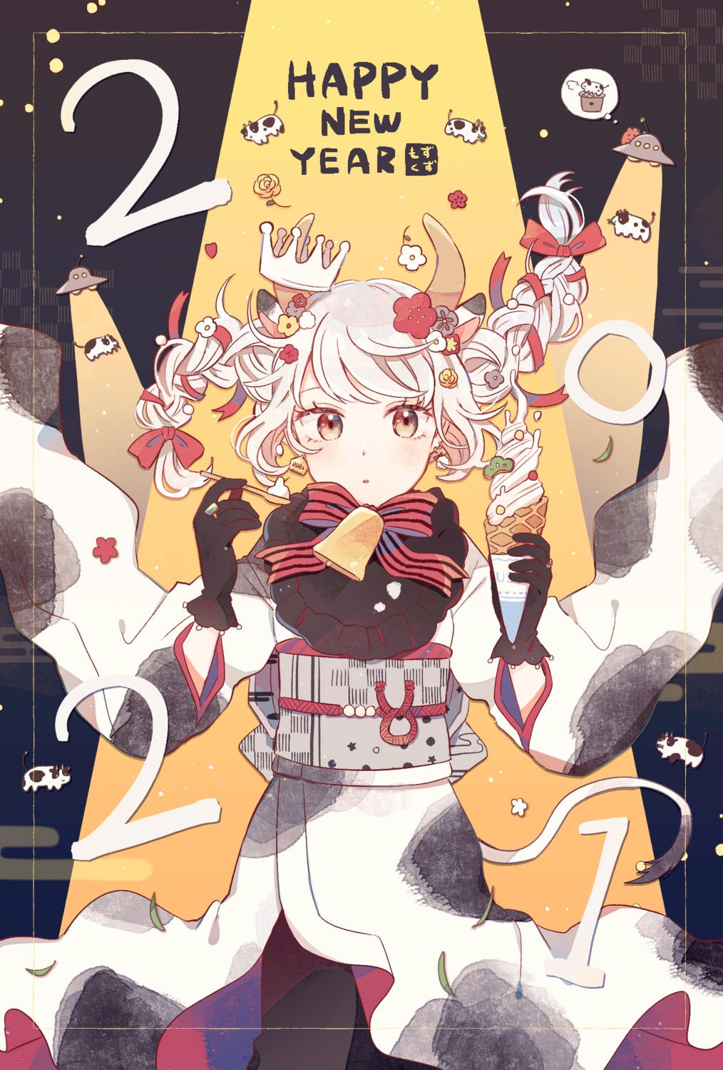 animal_ears, horns, japanese_clothes, mozukuzu_(manukedori), tail