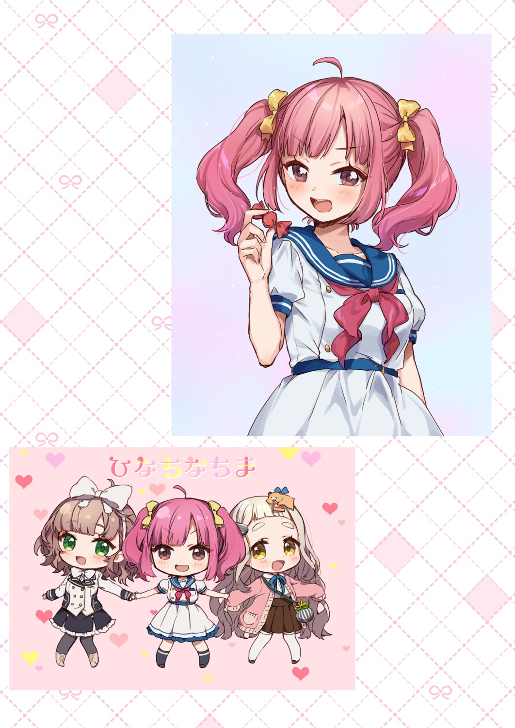 achikita_chinami, asuka_hina, chibi, machita_chima, nijisanji, nijisanji_seeds, seifuku, yamabukiiro