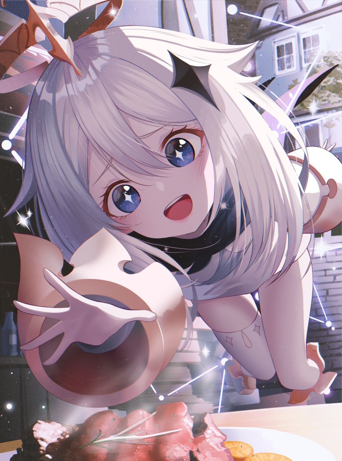 genshin_impact, kanzi, paimon, thighhighs