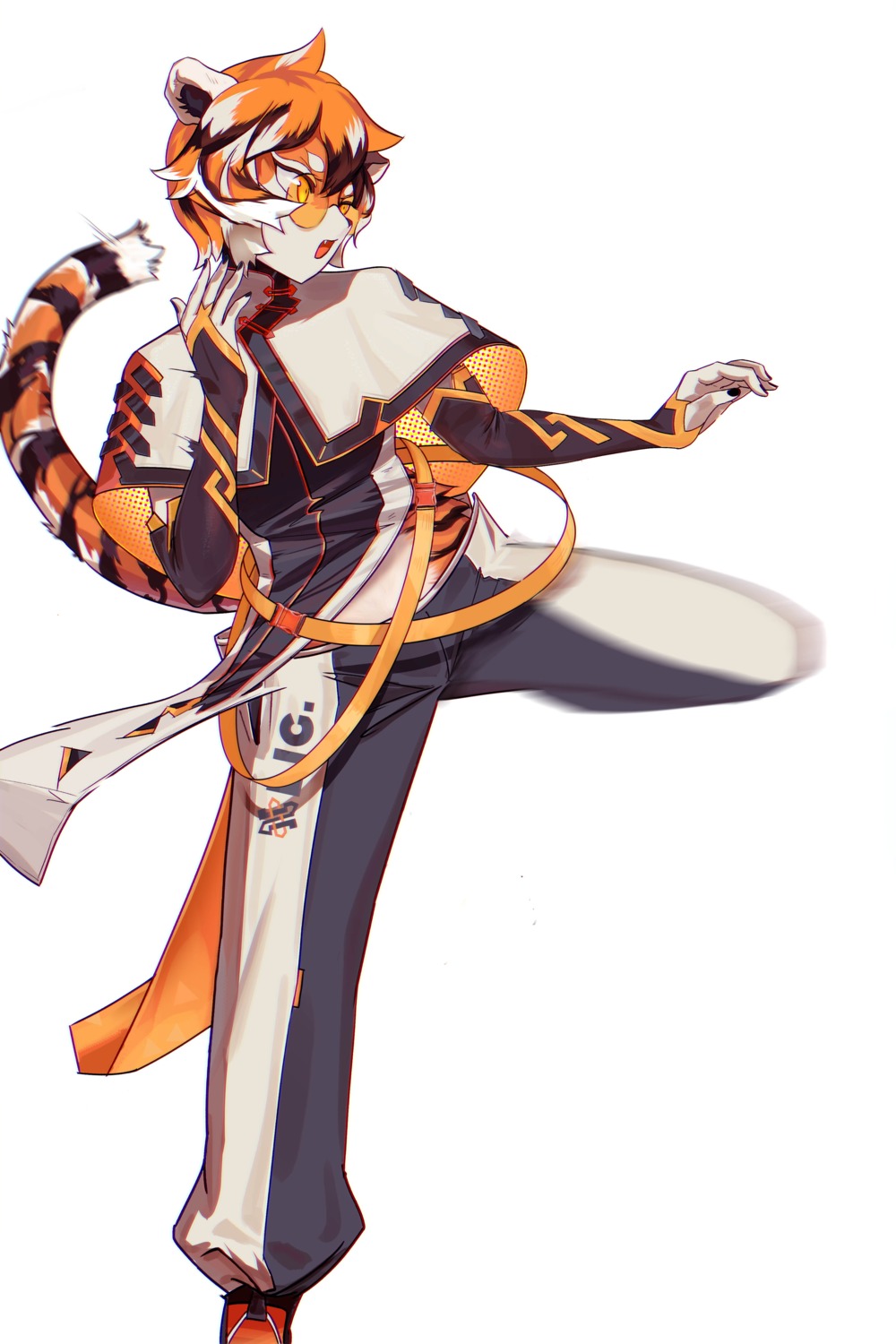 animal_ears, arknights, artist_revision, gym_uniform, megane, qizhu, tail, waai_fu_(arknights)