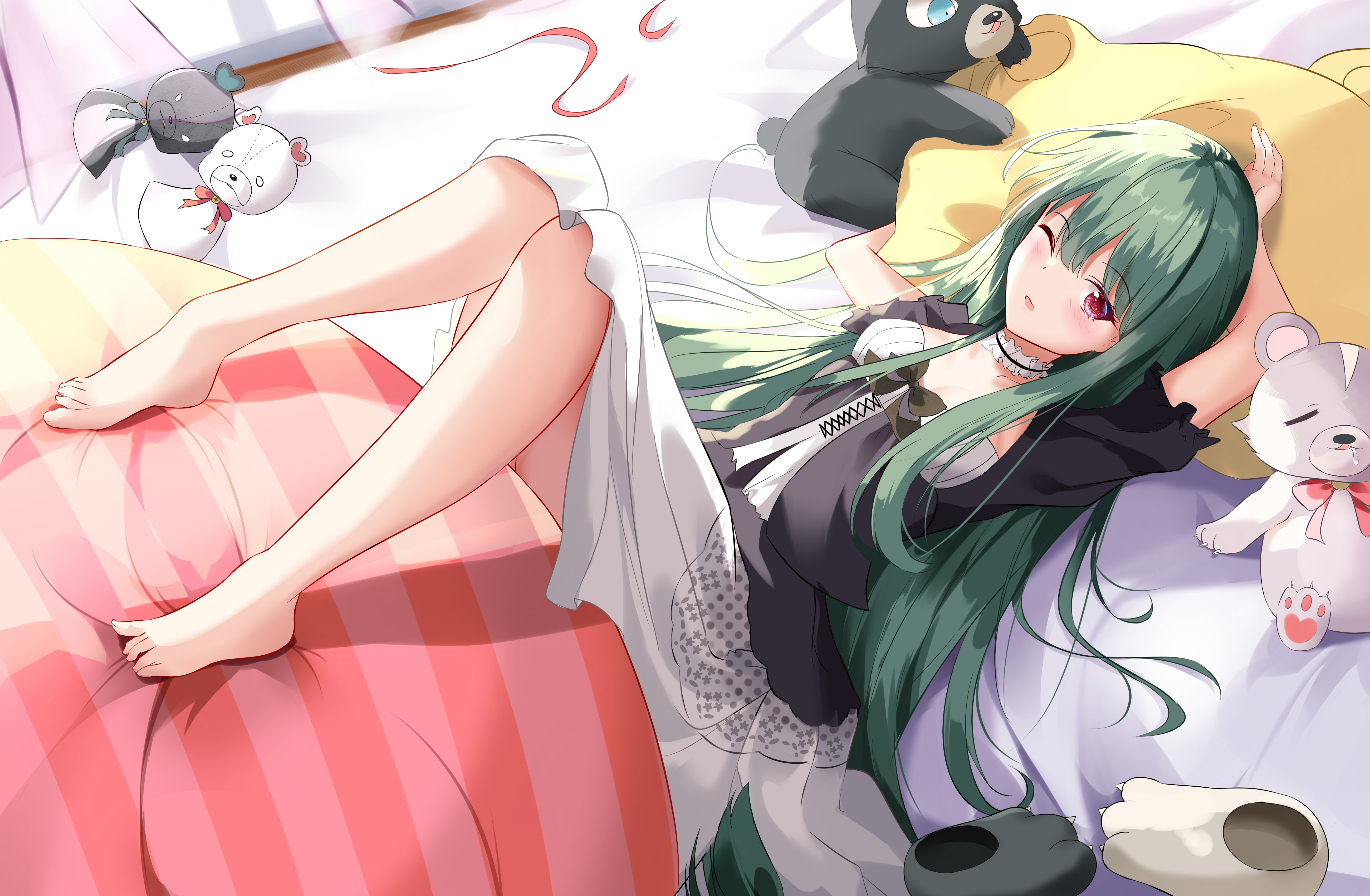 cleavage, dongyue_sakura, feet, kuma_kuma_kuma_bear, kumakyuu, kumayuru, skirt_lift, yuna_(kuma_kuma_kuma_bear)