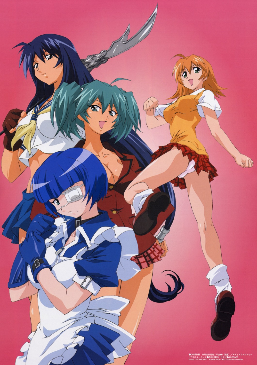 cleavage, eyepatch, hasegawa_shinya, ikkitousen, kanu_unchou, maid, pantsu, ryofu_housen