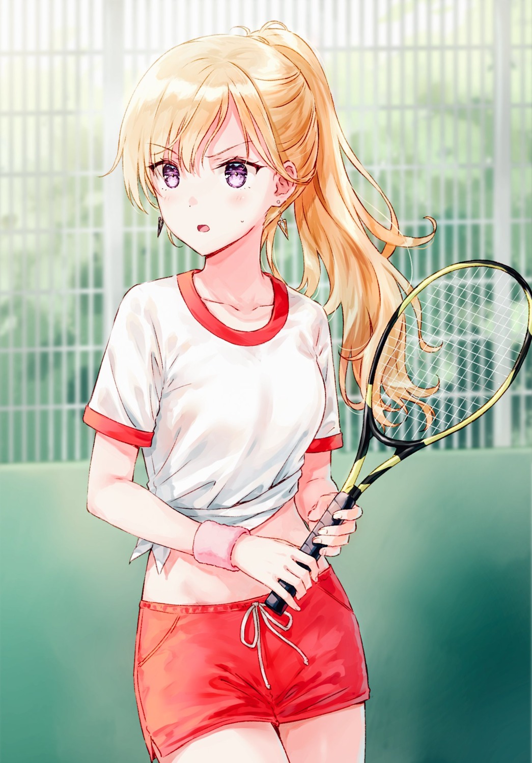 ayase_saki, gimai_seikatsu, gym_uniform, hiten, shirt_lift, tennis