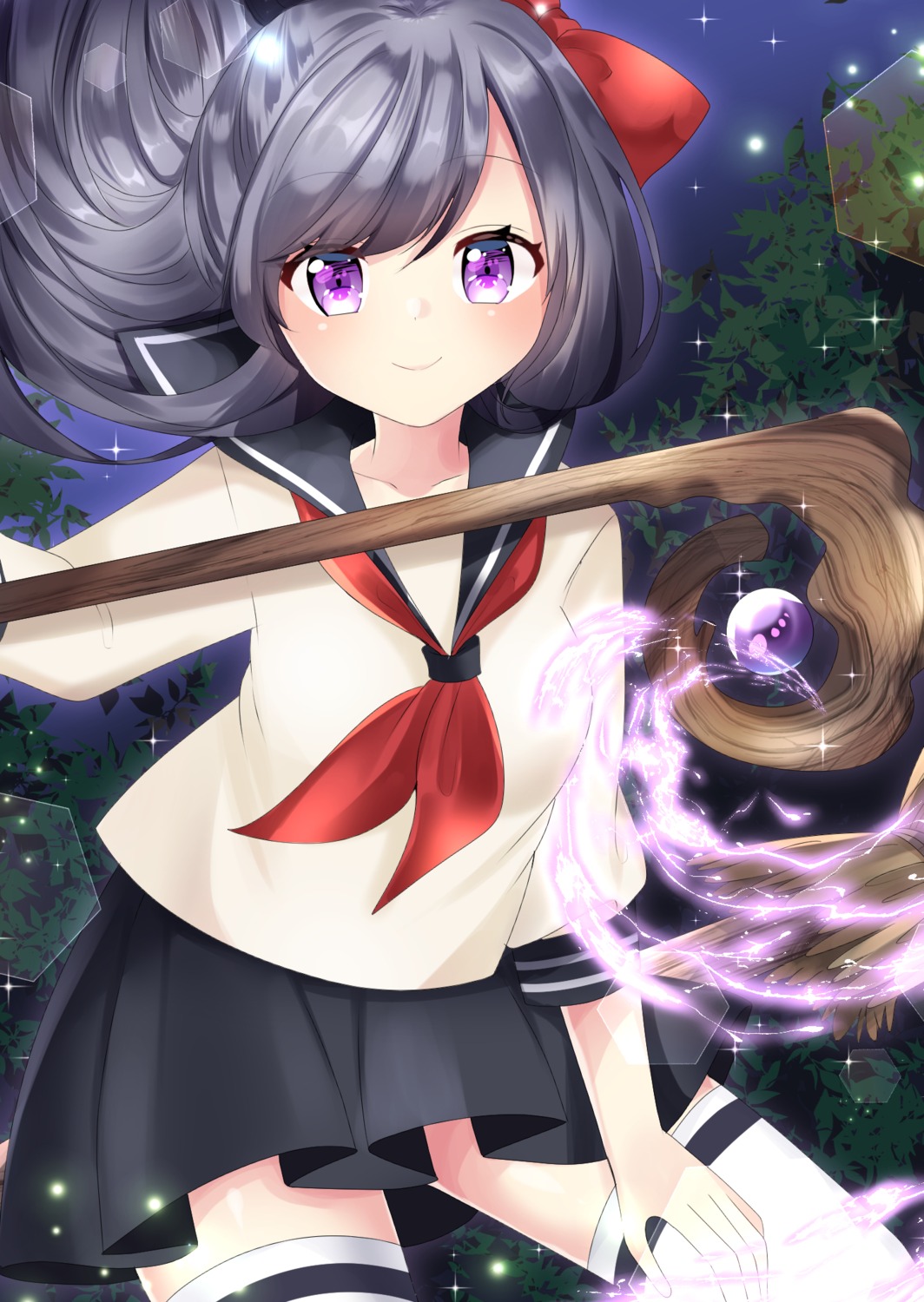 misaki_(misaki86), seifuku, thighhighs, weapon