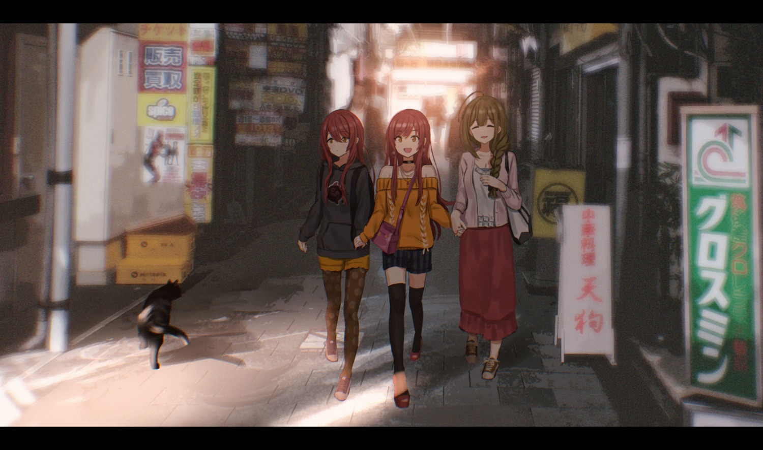 andoplus, kuwayama_chiyuki, neko, oosaki_amana, oosaki_tenka, pantyhose, sweater, the_idolm@ster, the_idolm@ster_shiny_colors, thighhighs