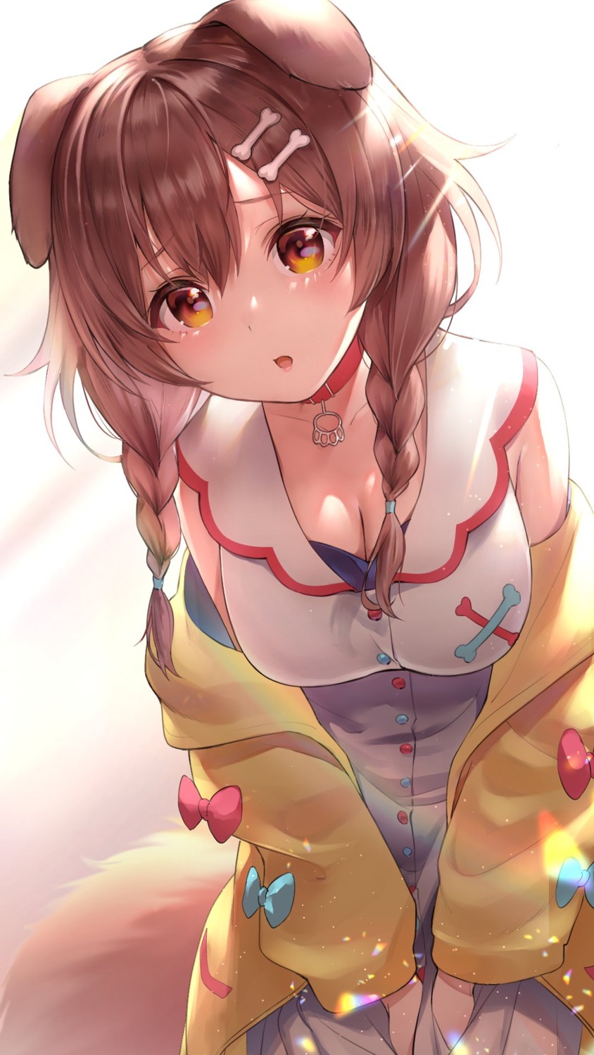 animal_ears, cleavage, dress, hololive, hololive_gamers, inugami_korone, inumimi, shishamo_(masato_k), sweater, tail